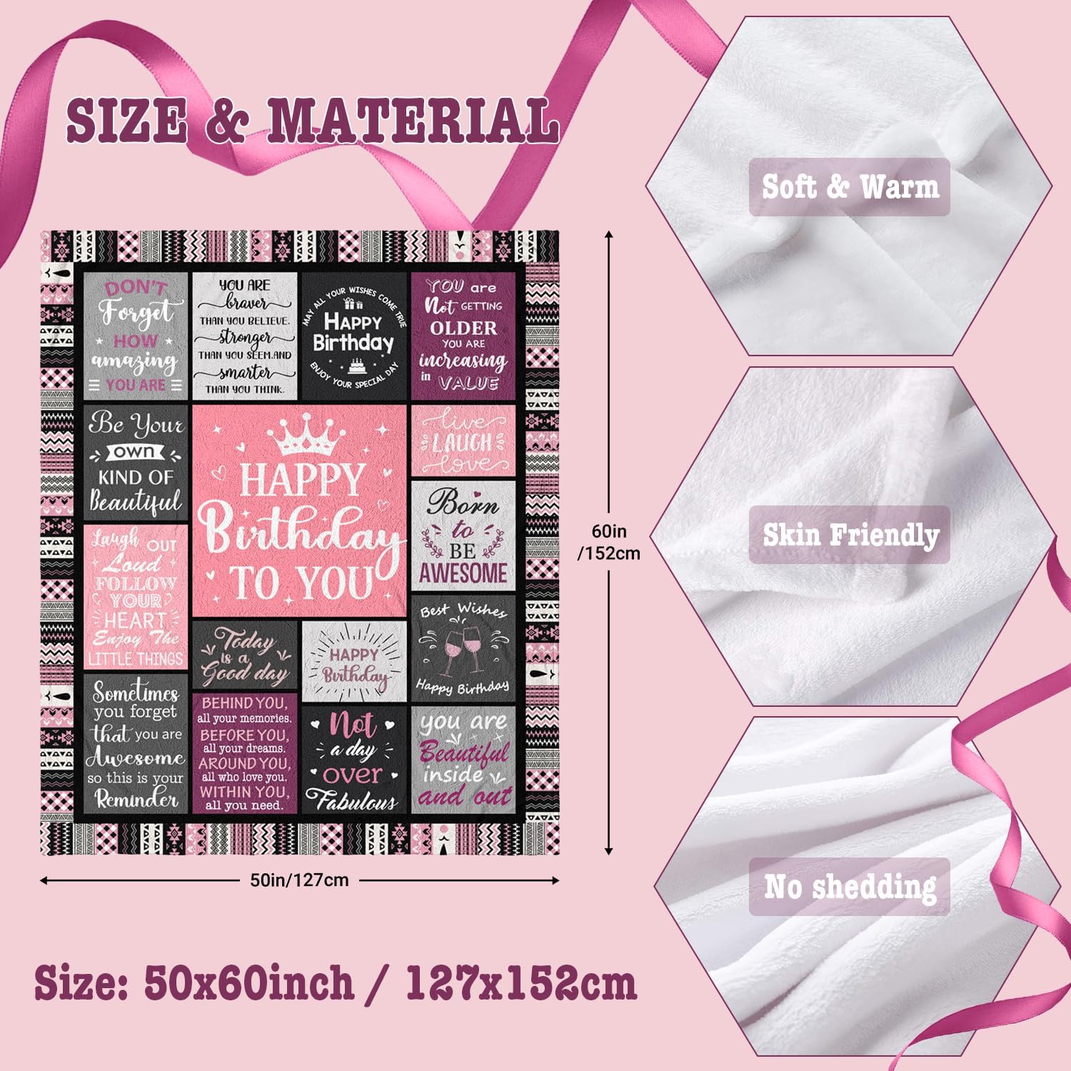 Birthday Gifts for Women Girls Throw Blanket 60"X50", Happy Birthday Decorations for Woman, Gifts for Women Birthdays Unique, Womens Bday Gift Ideas for Her Friend Mom Sister Grandma Wife - Image 6