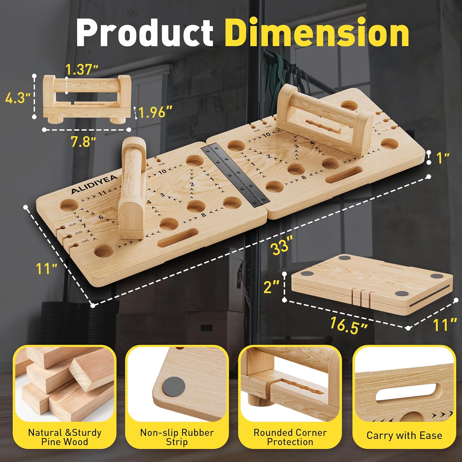 Push Up Board 30 in 1 Foldable with Resistance Bands - Thickened Pine Wood Multi-Push Up Board for Men & Women, Portable Gym/Home Workout Gear for Chest, Shoulders, Arms & Back - Image 3