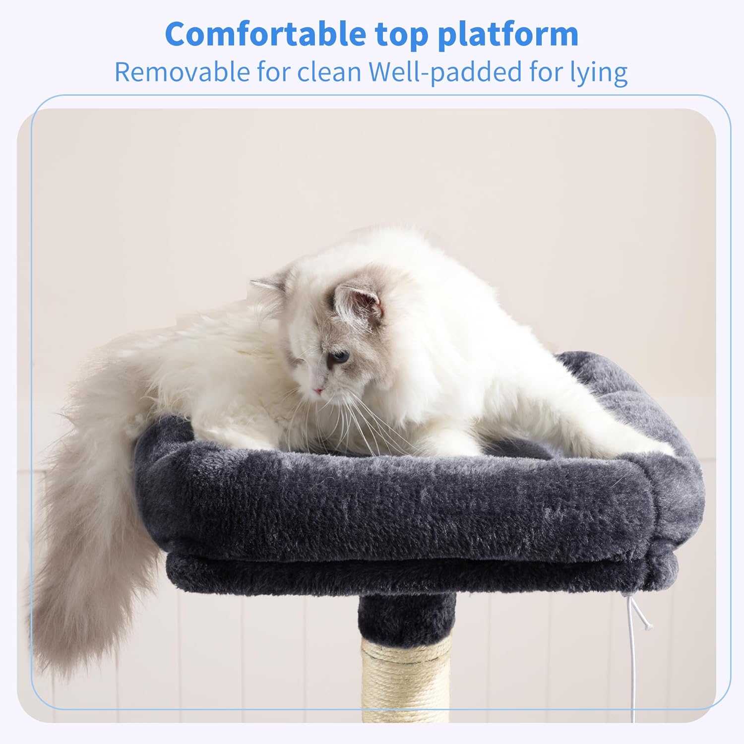 Heybly Cat Tree with Toy, Cat Tower Condo for Indoor Cats, Cat House with Padded Plush Perch, Cozy Hammock and Sisal Scratching Posts, Smoky Gray HCT004SG - Image 2
