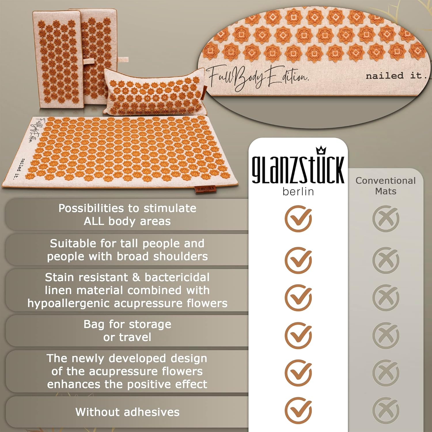 Glanzstück Berlin® Health Collection XXL Acupressure Mat Set for Full Body for Tension Headaches Back Pain Stress - Image 7
