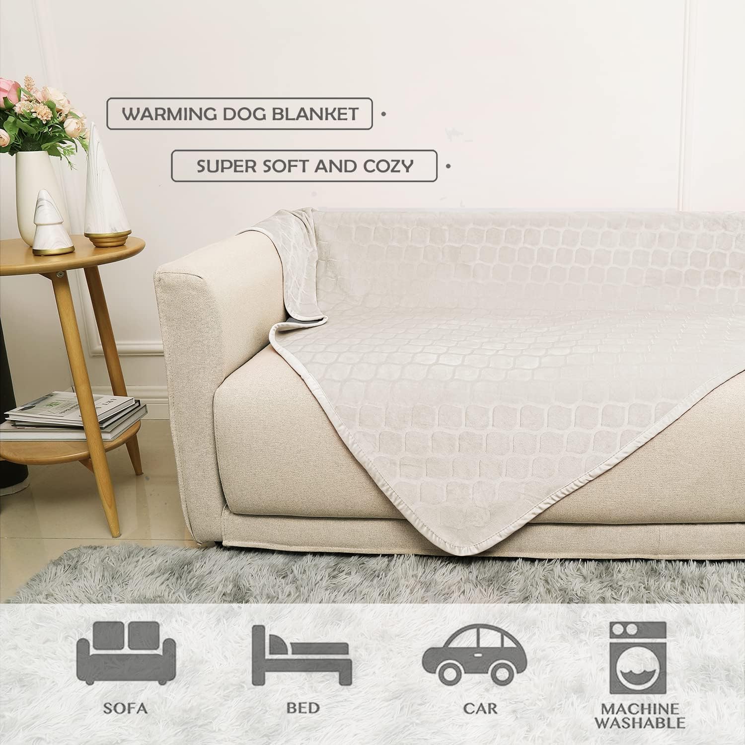 fuguitex Waterproof Dog Blanket Bed Cover Dog Crystal Velvet Moroccan Fuzzy Cozy Plush Pet Blanket Throw Blanket for Couch Sofa(40 * 60 inch, Cream+Beige) - Image 5