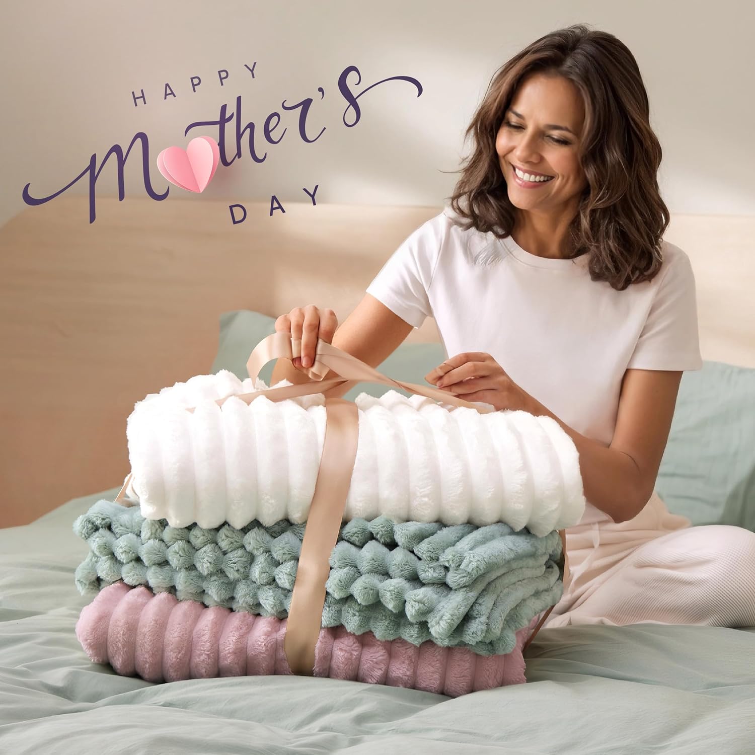 Bedsure GentleSoft White Throw Blanket for Couch - Mothers Gifts Day Birthday Gifts for Women Mom Her, Soft Cozy Fleece Throw Blanket for Girl, Room Home Bedroom Spring Decor, Off White, 50x60 Inches - Image 2
