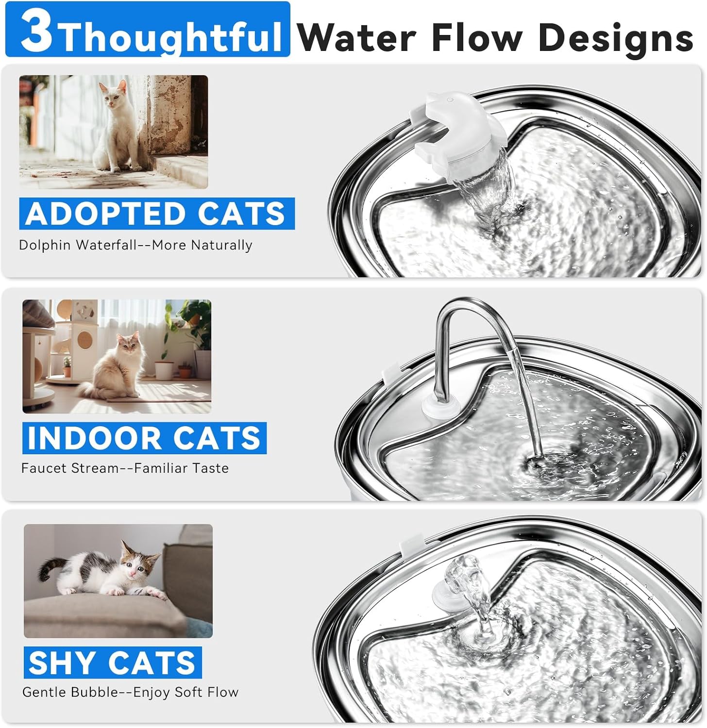 Cat Water Fountain Stainless Steel, 120oz/3.5l Water Fountains for Cats Indoor, Automatic Silent Pump, Easy Clean Water Bowl, with Replacement Filters, Unique Cat-Shaped Design - Image 3
