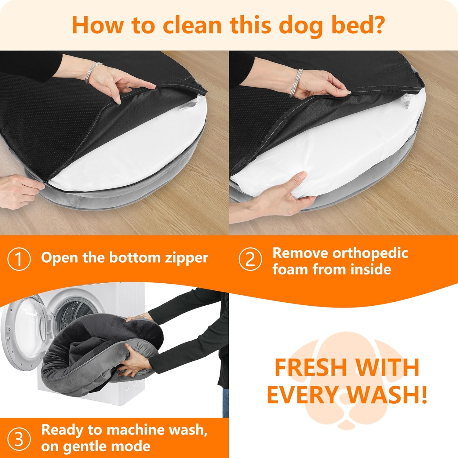 Dwanton Orthopedic Dog Bed for Medium Dogs with Gel Memory Foam, Waterproof Dog Sofa, Washable Pet Bed with Four Sided Bolster Cushion, Removable Cover & Non-Slip Bottom, 36", Dark Gray - Image 7
