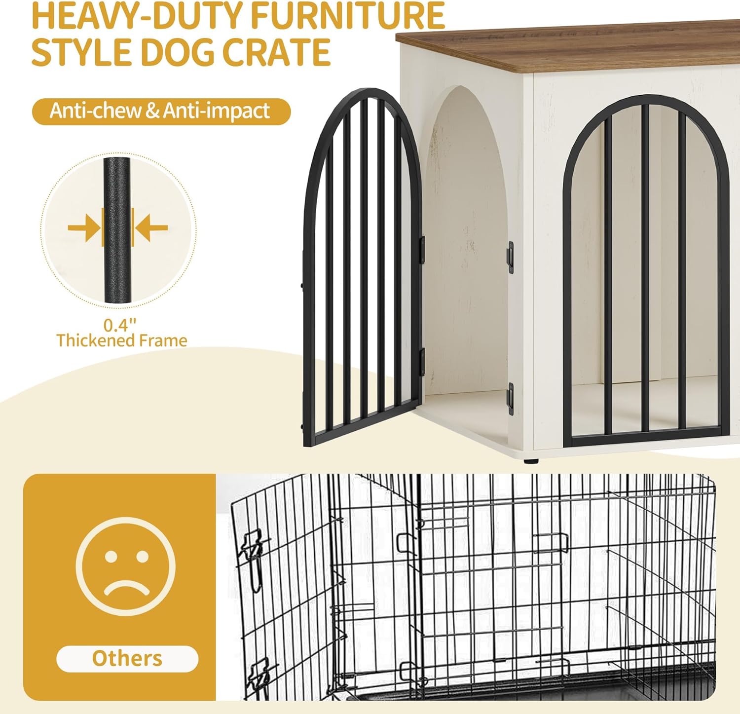 Hzuaneri 31.5'' Wooden Dog Crate Furniture, Indoor Dog Kennel Dogs Cage for Small/Medium Dogs, Heavy Duty Dog Crates Decorative Pet House End Side Table TV Stand, White Brown DFC85114B - Image 6