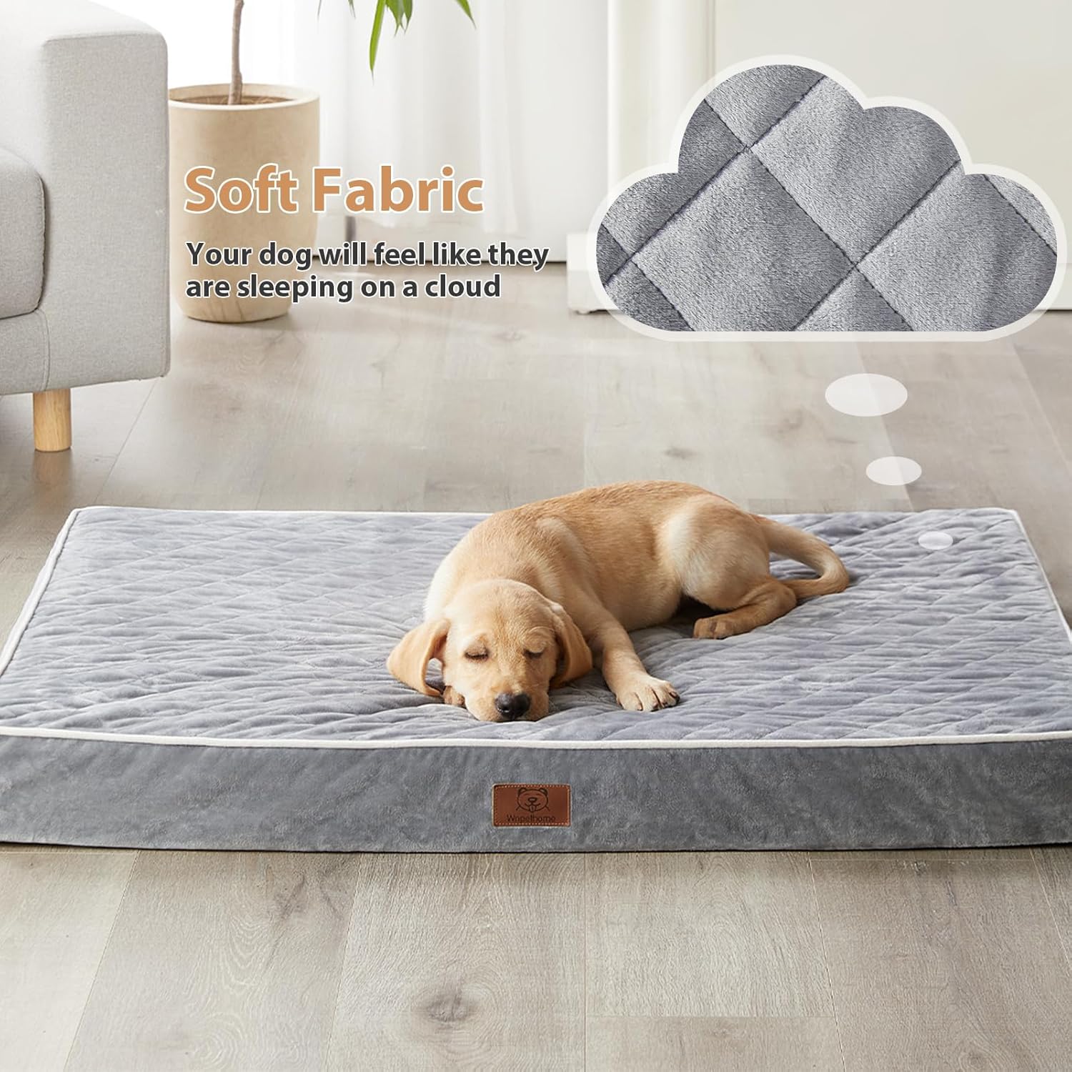 WNPETHOME Orthopedic Waterproof Extra Large Dogs Bed with Removable Washable Cover, Multi-Needle Quilting XL Crate Bed for Large Sized Dog, Light Grey - Image 2
