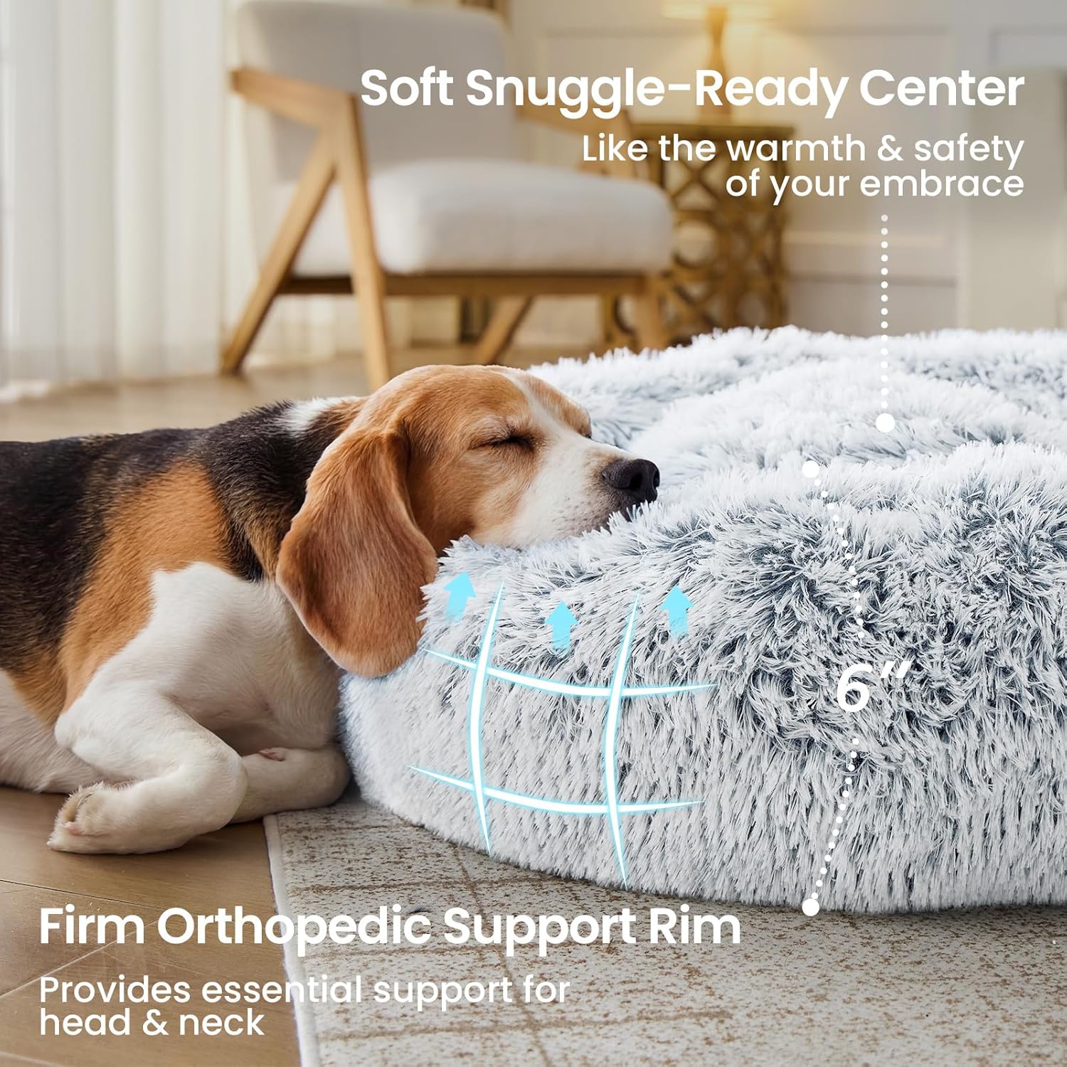 JOLLYVOGUE Small Dog & Cat Beds for Indoor Cats - 20 inches Calming Donut Dog Bed for Kittens & Puppies, Washable Round Fluffy Plush Faux Fur Pet Beds (Smoke Grey) - Image 3