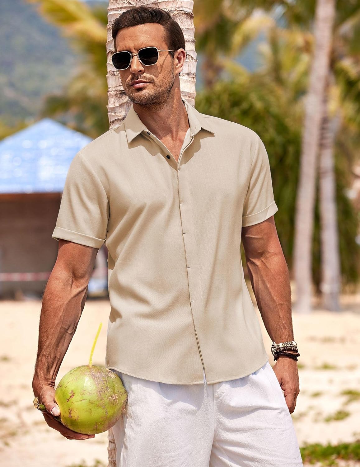 COOFANDY Men's Linen Shirts Short Sleeve Casual Shirts Button Down Shirt for Men Beach Summer Wedding Shirt - Image 3