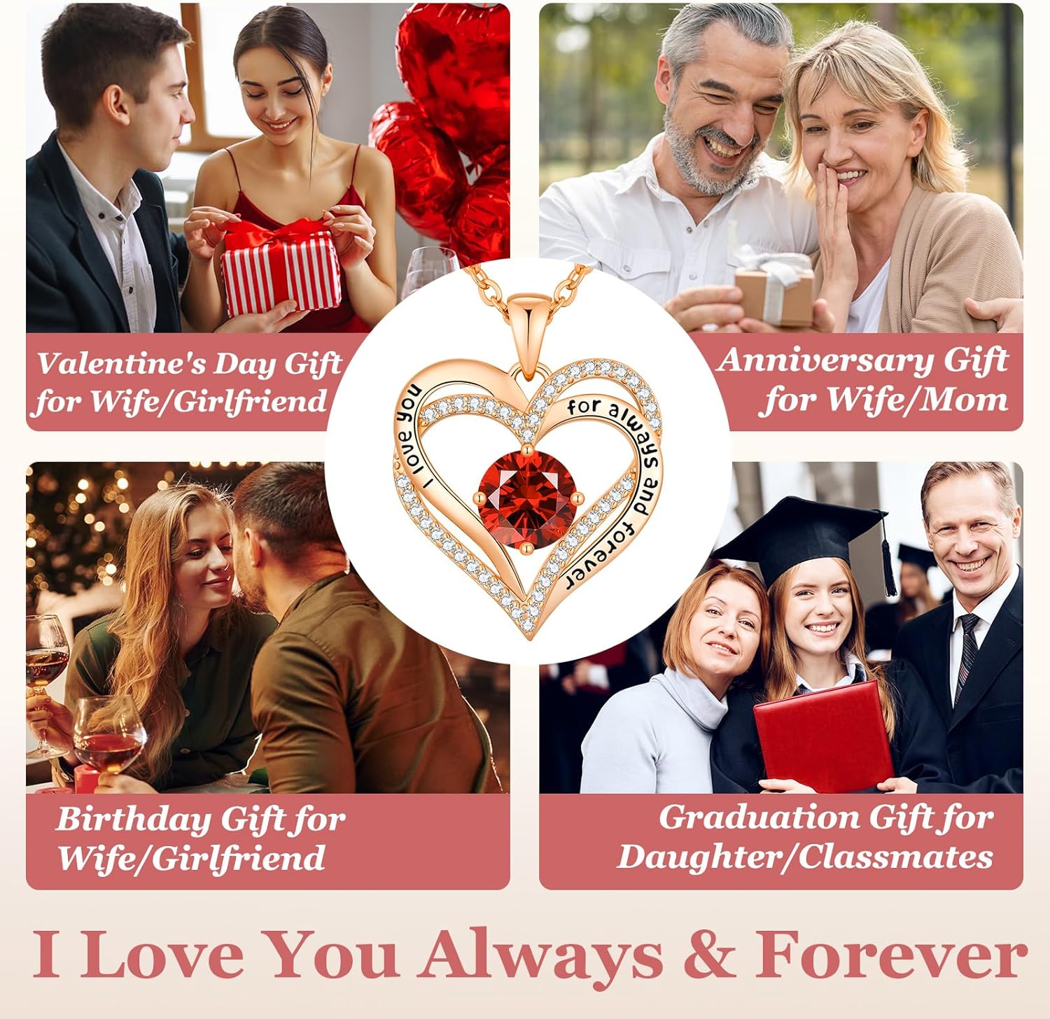 CDE Valentine's Day Gift Forever Love Heart Necklaces for Women, Wedding Anniversary, Birthday Mothers Christmas Day Gifts for Mom, Mother, Wife, S925 Silver Jewelry with Birthstone Pendant - Image 6