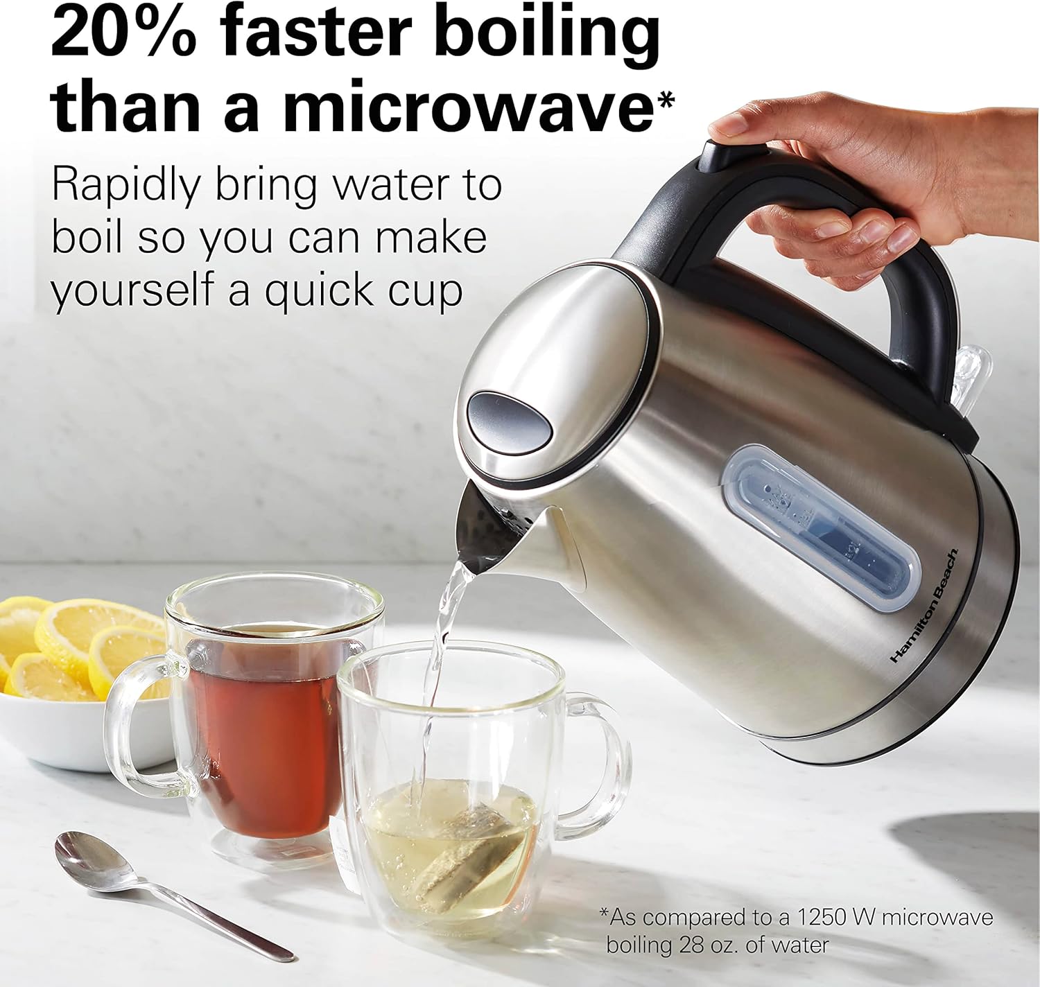 Hamilton Beach Electric Tea Kettle, Water Boiler & Heater, 1.7 Liter, Cordless Serving, 1500 Watts for Fast Boiling, Auto-Shutoff and Boil-Dry Protection, Stainless Steel with LED Light Ring (41037) - Image 6