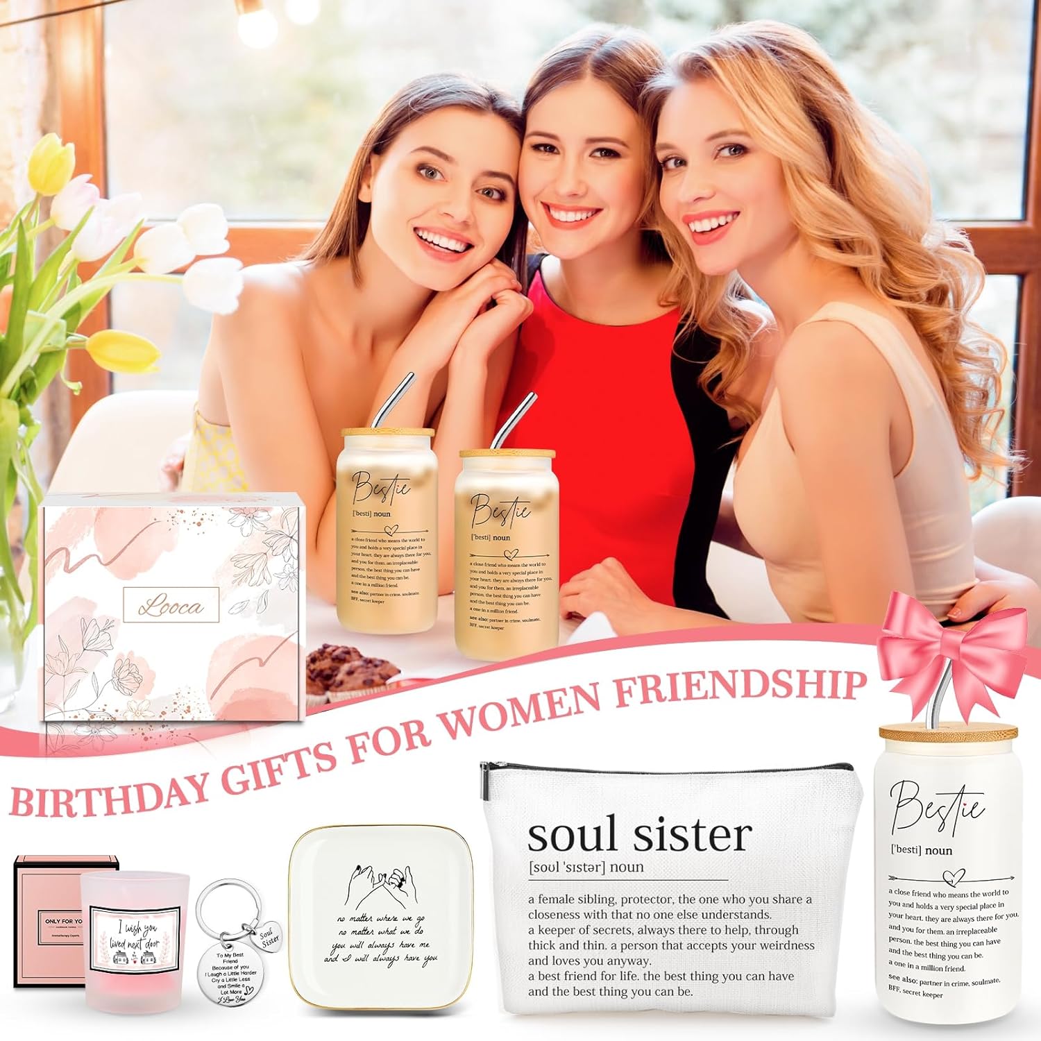 Best Friend Birthday Gifts for Women Friendship Gifts for Women Bestfriend Birthday Gift for Best Friend Woman Bestfriend Gift Ideas with Cup Bag Candle Keychain for Soul Sister Bestie BFF - Image 7