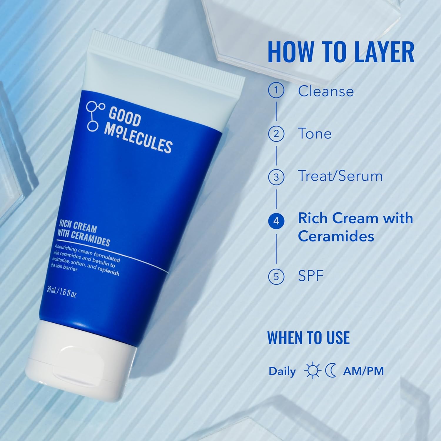 Good Molecules Rich Cream with Ceramides 50 ml / 1.6 oz – Daily Facial Moisturizer for Dry Skin, Redness – Face Lotion with Betulin Soothe, Plump, Hydrate, Moisturize – Anti-aging Skin Care - Image 6