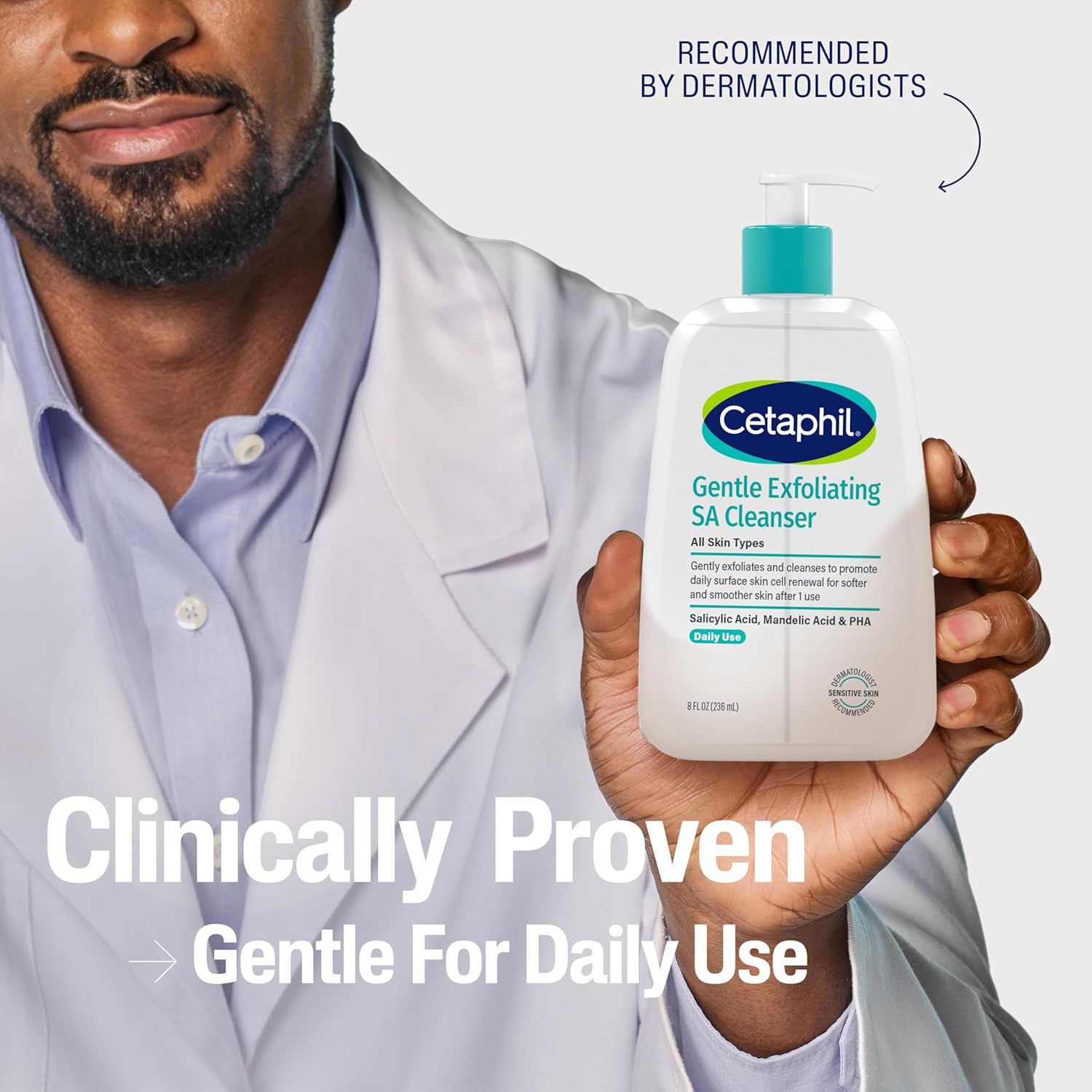 Cetaphil Gentle Exfoliating SA Cleanser, Foaming Gel Cleanser for All Skin Types, 8 Oz Pump Bottle, Salicylic Acid, Mandelic Acid & Gluconolactone, Gently Exfoliates, Dermatologist Recommended Brand - Image 8
