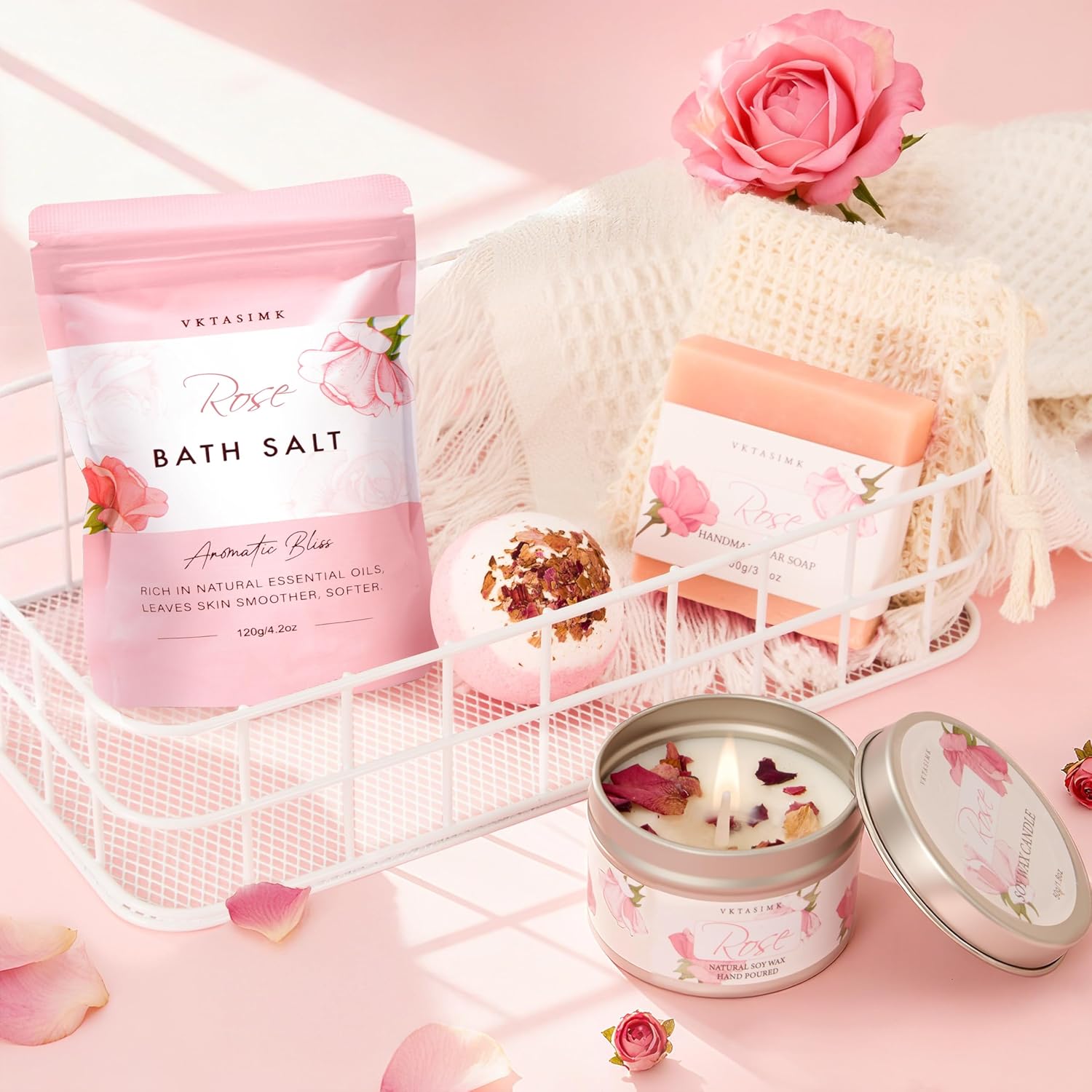 Gifts for Women, Birthday Gifts for Women, Bath and Body Gift Basket Mothers Day Gifts, Rose Home Spa Set Self Care Gift, Thank You for Mom Sister Her Teacher Friends Friendship - Image 6
