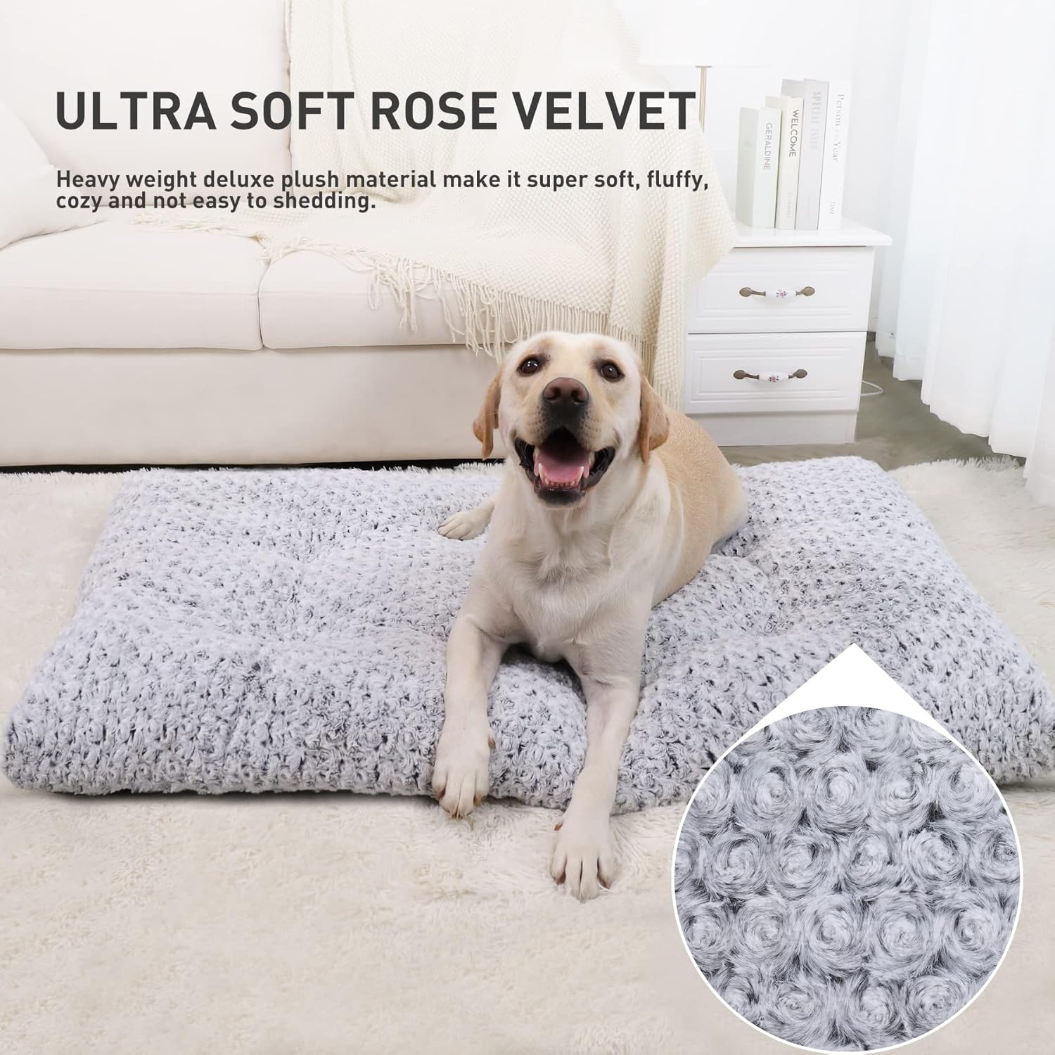 KSIIA Washable Dog Bed Deluxe Plush Dog Crate Beds Comfy Kennel Pad Anti-Slip Pet Sleeping Mat for Large, Jumbo, Medium, Small Dogs Breeds, 35" x 23", Gray - Image 2
