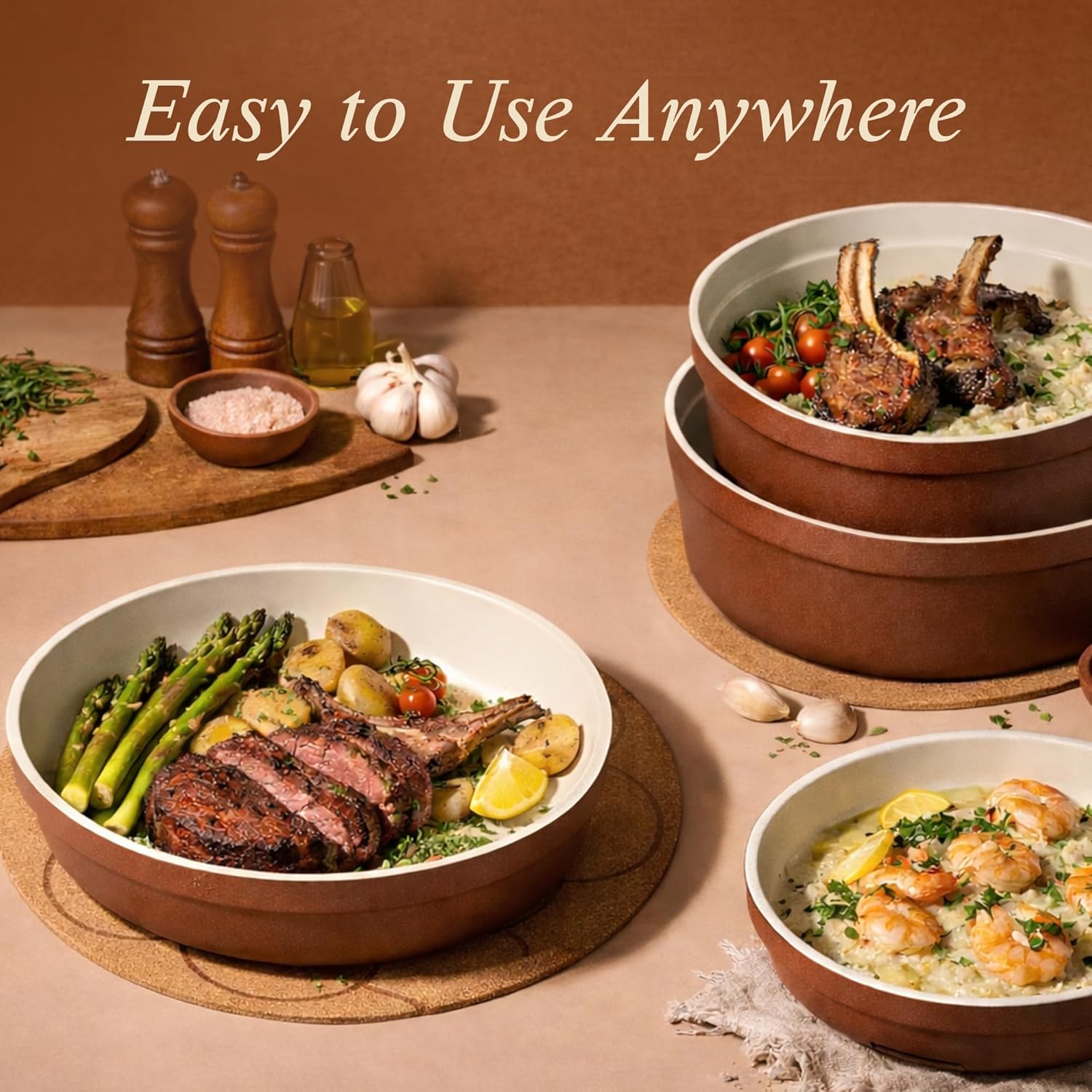 CAROTE 22Pcs Ceramic Cookware Set, Pots and Pans Set Non Stick Removable Handles, Non Toxic Cookware Oven/Dishwasher Safe, Induction Cookware, Gift Set, NonStick Cookware Set with Kitchen Essentials - Image 2