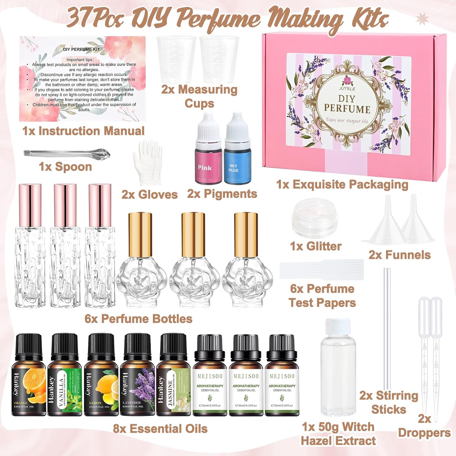 JUYRLE Perfume Making Kit- 37Pcs DIY Perfume Making Kits for Women, Make Your Own Scent with Essential Oil, Bottle, Fragrance Set, Fragrance Birthday Gifts Sets for Women Girls - Image 2