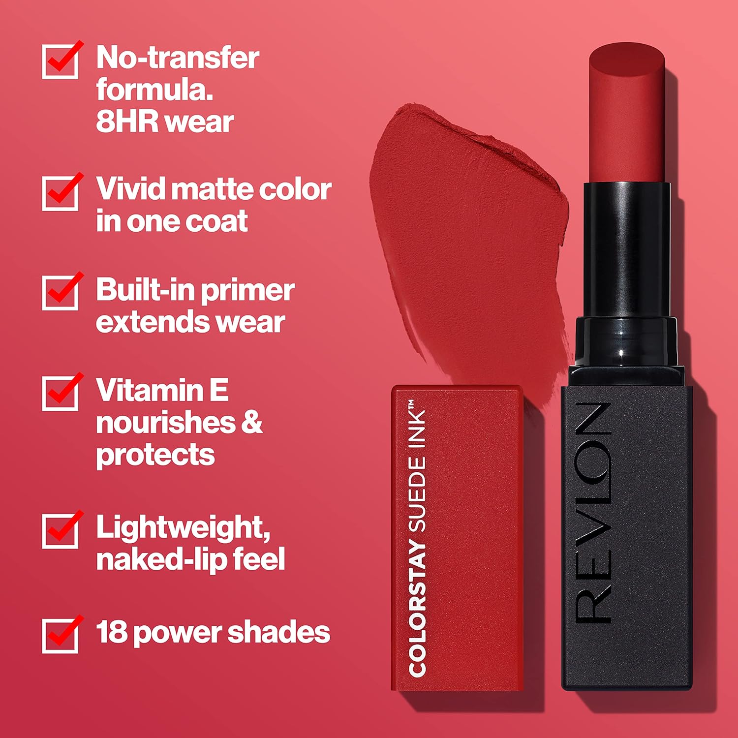 Revlon Lipstick, ColorStay Suede Ink, Built-in Primer, Infused with Vitamin E, Waterproof, Smudge-proof, Matte Color, 003 Want It All, 0.09 oz - Image 2