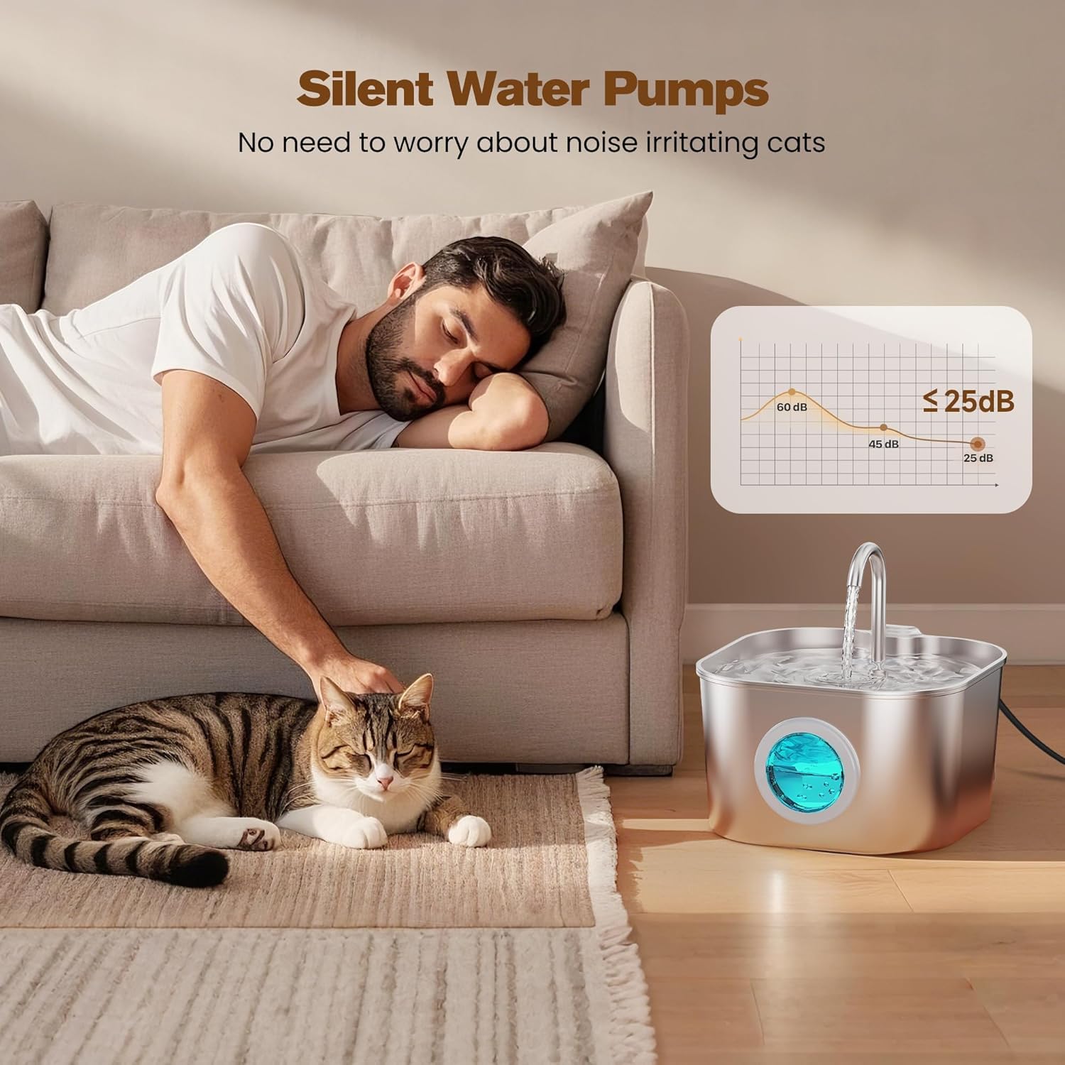 Cat Water Fountain Stainless Steel: Pet Fountains for Cats/Dog Indoor Automatic Waterer Bowls for Drinking Small Animal Water Dispenser Metal Pets Watering Faucet Bottle Auto Kitty Watering Supplies - Image 5