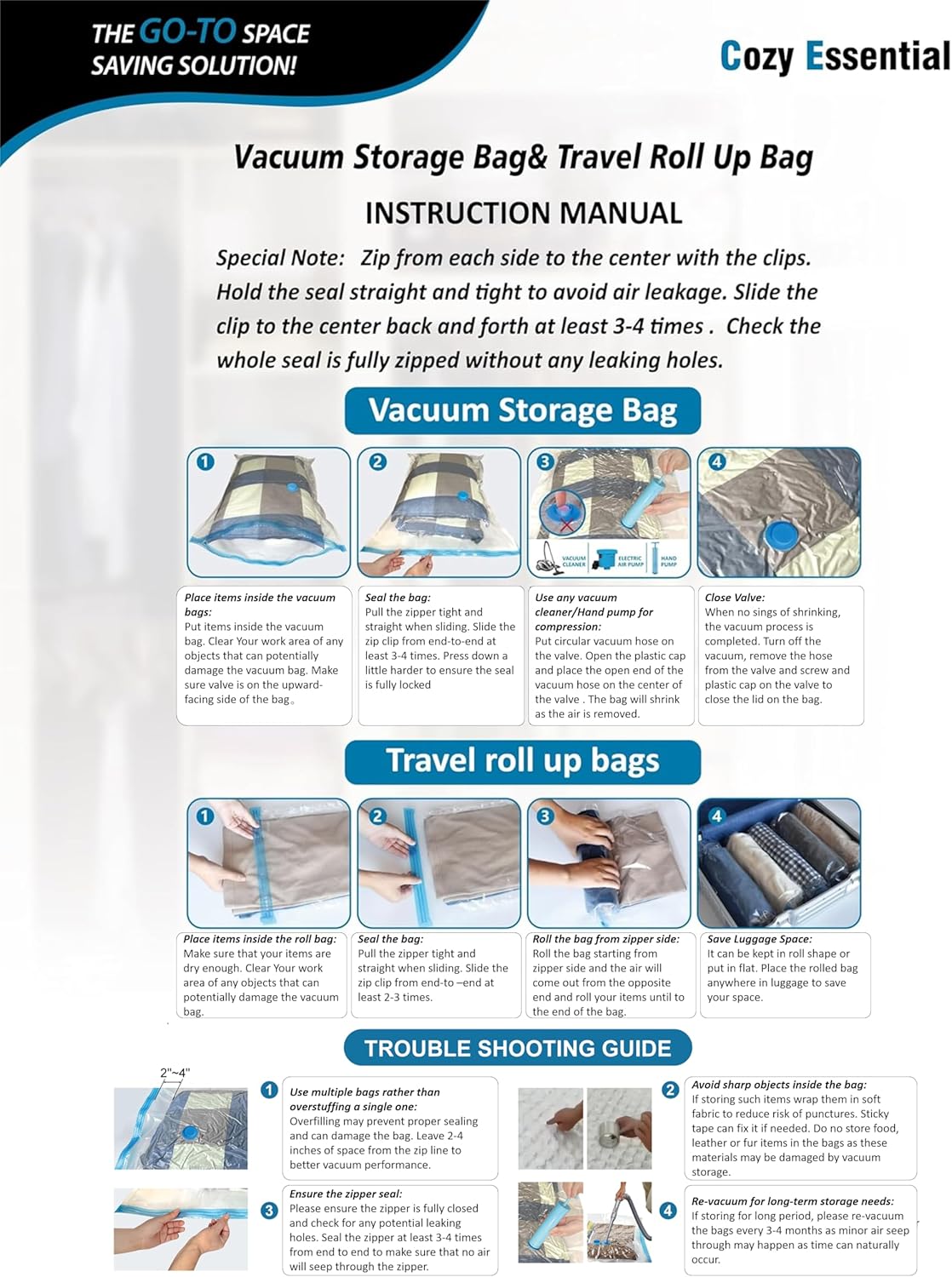 Cozy Essential Vacuum Storage Bags, 80% Compression Vacuum Seal Space Saver Plastic Packaging Bags for Clothes, Blankets, Pillow, Bedding, Comforters, Sealer Clothing Storage,20 Combo - Image 6