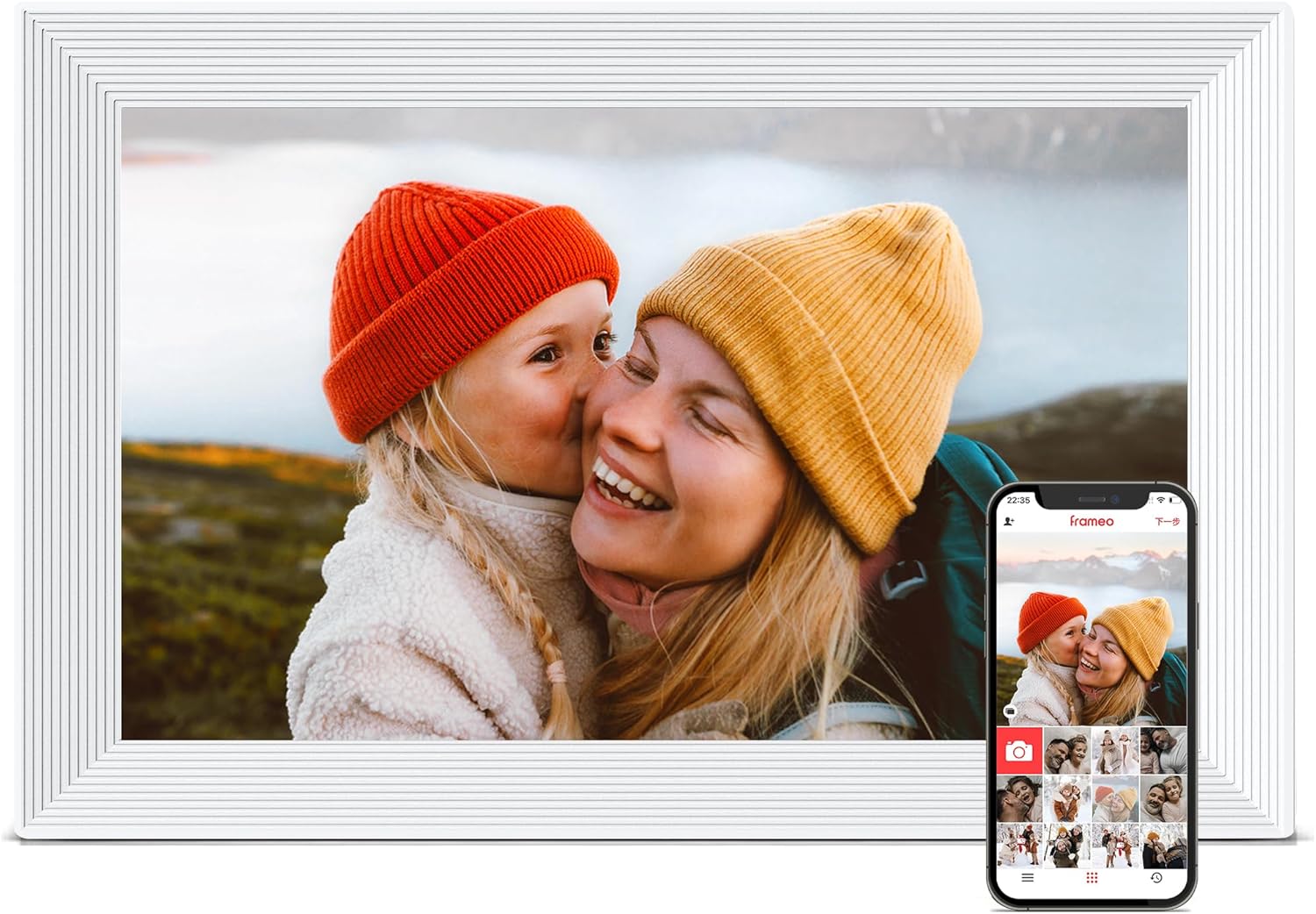Digital Picture Frame, 10.1 inch Frameo Digital Frame WiFi, 1280 * 800 IPS HD Touchscreen, 32GB Storage, Instant Share Pictures Video, Smart Photo Frame Electronic, Gifts for Mom, House Warming