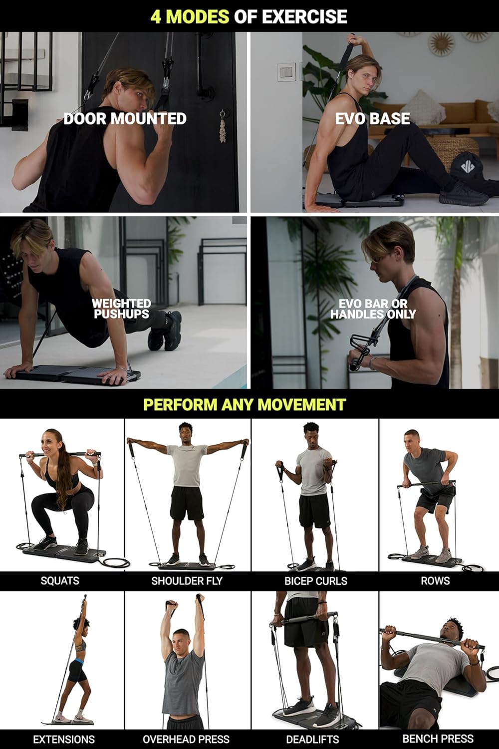 EVO Gym - Portable Home Gym Strength Training Equipment, At Home Gym | All in One Gym - Resistance Bands, Base Holds Gym Bar & Handles for Travel | Portable Gym & Home Exercise Equipment - Image 3