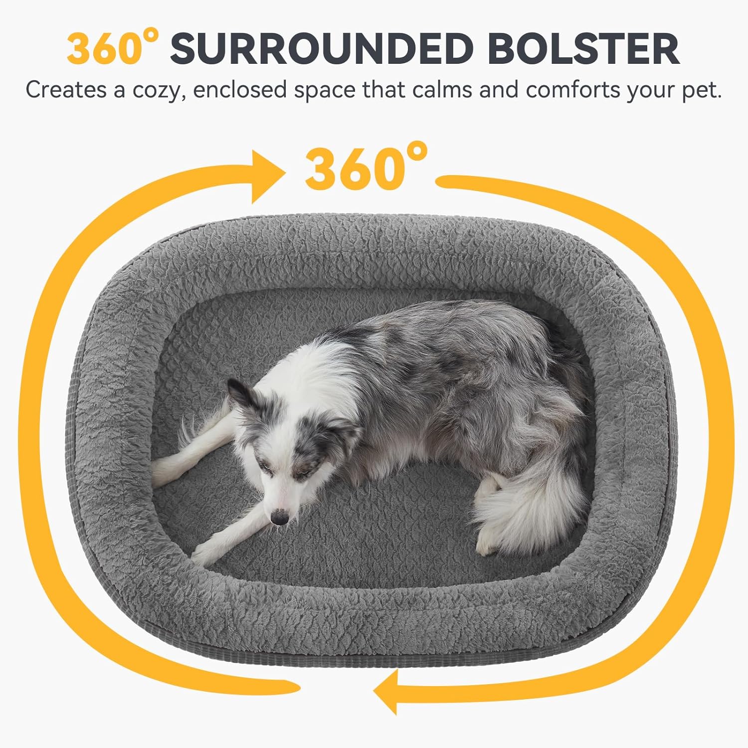JOEJOY Orthopedic Dog Beds Large Sized Dog, XL Egg-Crate Memory Foam Pet Couch Bed with Bolster Sides, Waterproof Lining, Removable Washable Cover & Non-Slip Bottom, Grey - Image 3