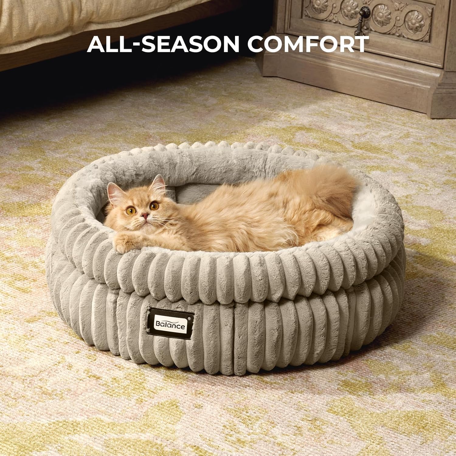 BALANCE Cat Bed Kitten Bed, Washable Round Cat Beds for Indoor Cats,Super Soft Plush Faux Fur Pet Bed for Puppy and Kitten with Anti-Slip Bottom - Image 4