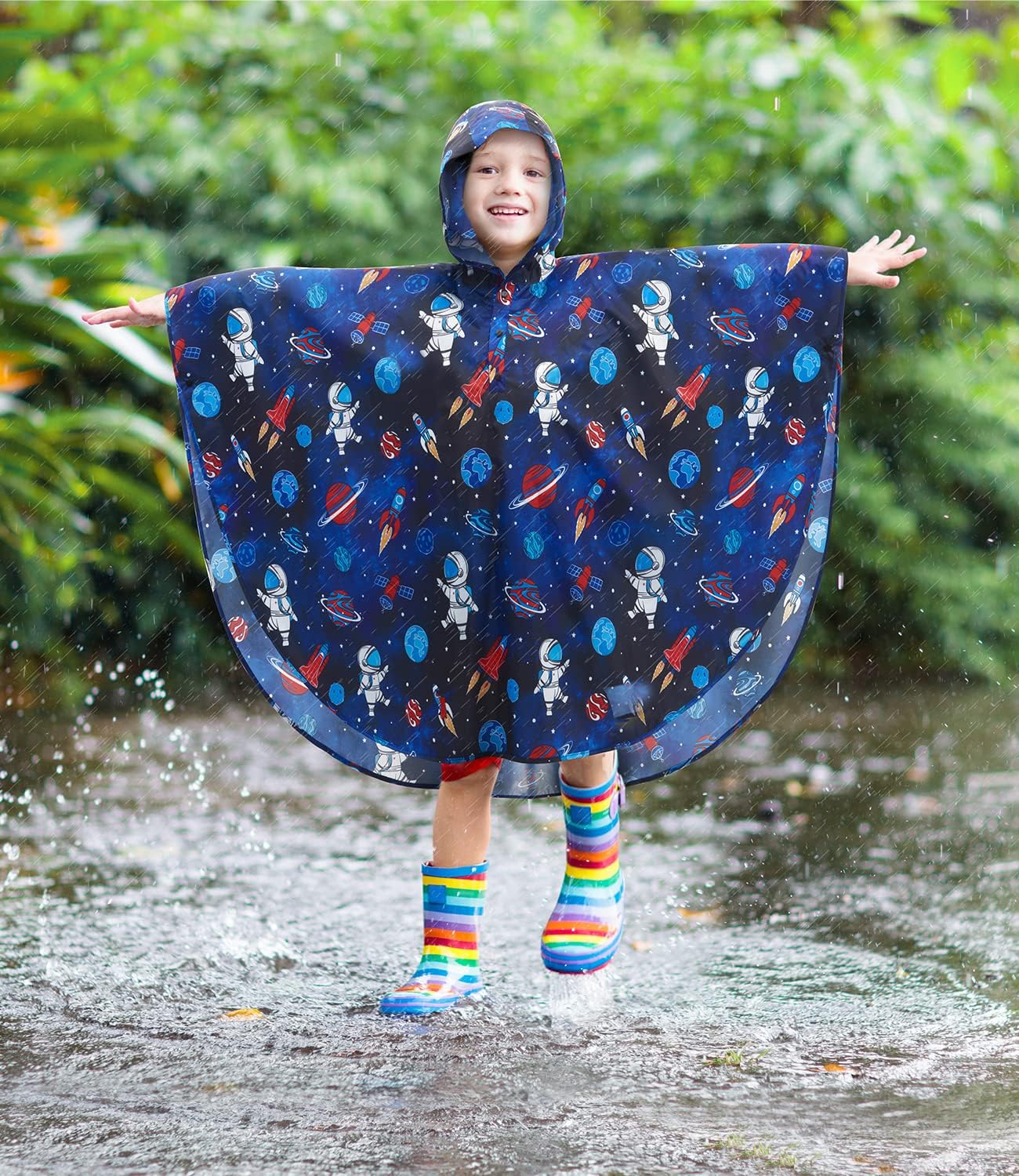 WAWSAM Lightweight Rain Poncho Kids, Ponchos for Kids Waterproof Reusable Hooded, Kids Poncho Rain Jacket for Boys and Girls - Image 2