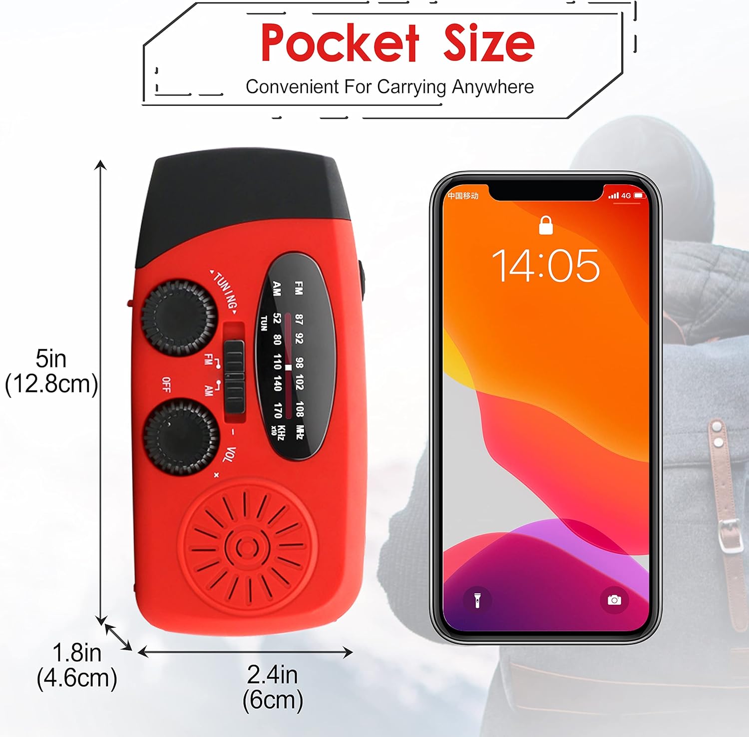 RunningSnail Emergency Hand Crank Radio With LED Flashlight For Emergency, AM/FM NOAA Portable Weather Radio With 2000mAh Power Bank Phone Charger, USB Charged & Solar Power For Camping, Emergency - Image 5