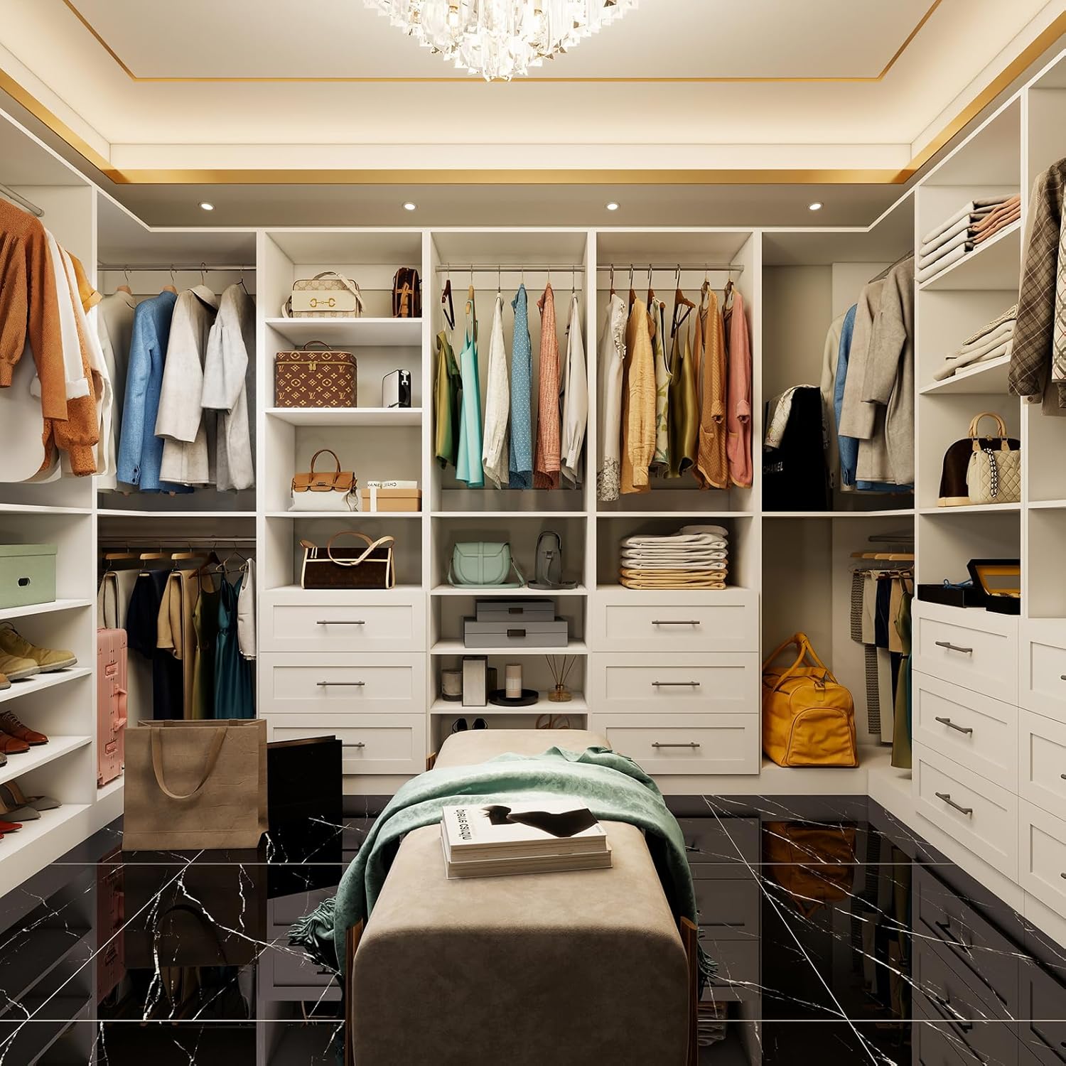 Vomavex Closet System with 4 sets, 101.9" Closet Organizer Systems with 6 Drawers & 8 Hanging Rods & Adjustable Shelves, Walk in Closet Standing Closet System, Corner Closet System Set, White - Image 2