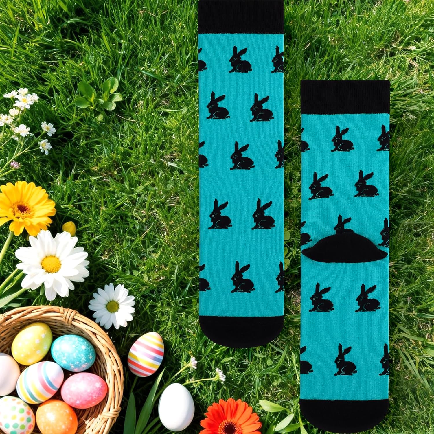 Happy Easter Eggs Bunny Socks for Men Women Teen Boys Kids- Easter Gifts Funny Novelty Crazy Silly Cool Fun Socks - Image 2