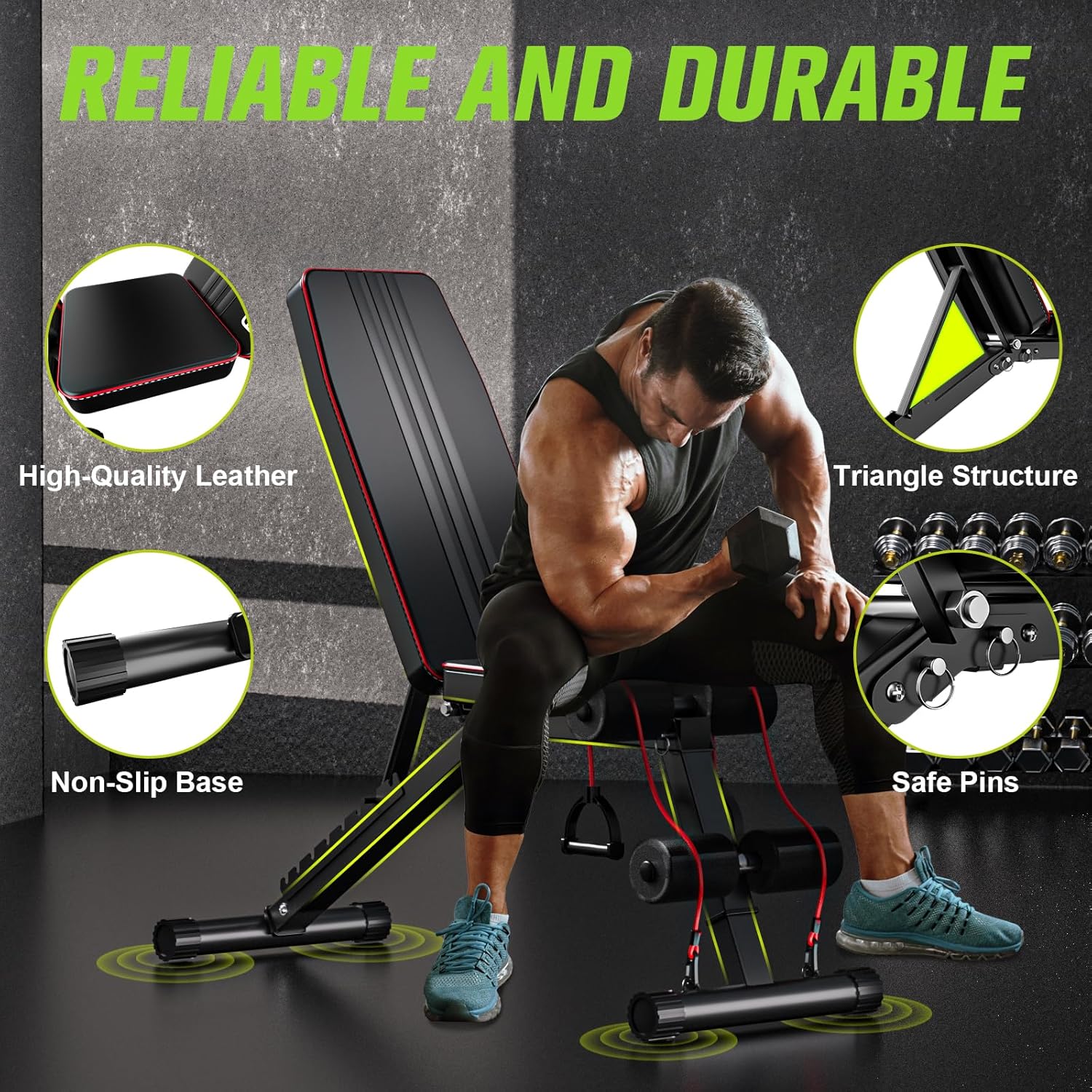 FitinOne Adjustable Folding Weight Bench for Home Gym, 660 lbs Capacity Multi-Functional Workout Bench Sturdy Durable for Full Body - Image 4