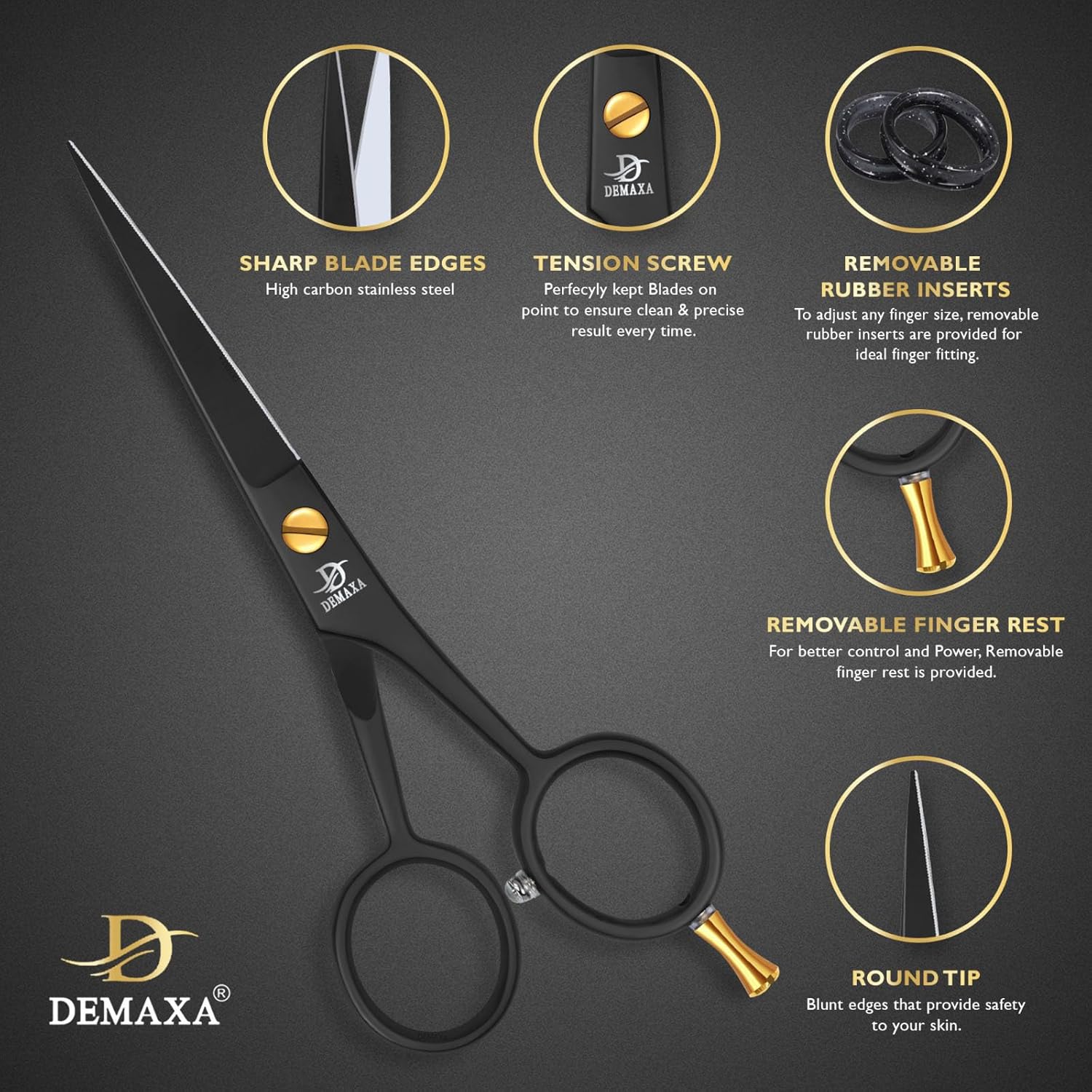 DEMAXA 5" Professional Beard Scissors for men Mustache Scissors with 1 Mustache Comb, 1 Beard Comb & Soft Pouch – Prefect Beard shears mustache kit for All Facial Hair – moustache Grooming kit for Men - Image 2