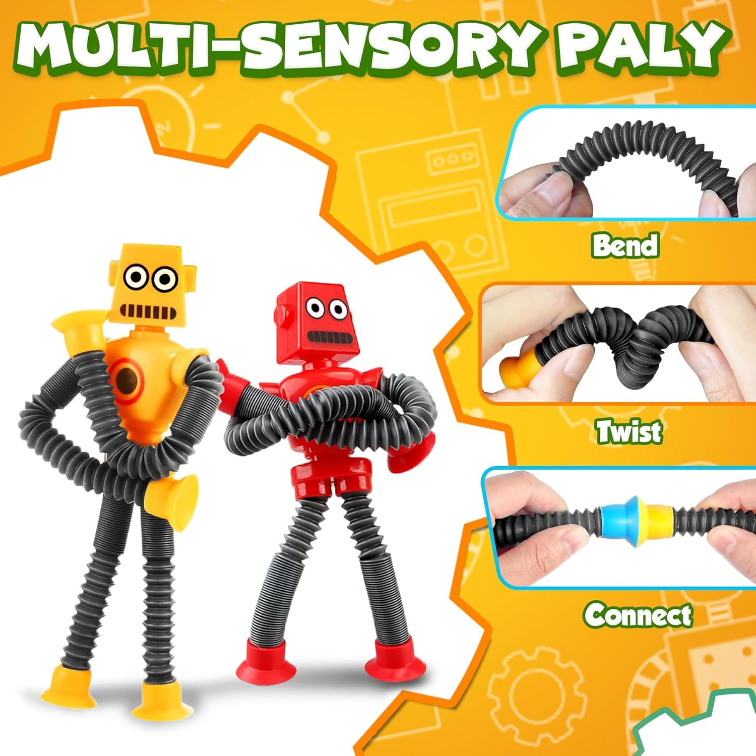 Easter Basket Stuffer Gift for Toddlers Boy Kid Year Old Age 3 4 5 6 7 8, Robot Sensory Travel Toy 4Pcs Airplane Autism Pop Tube Suction Fidget Toy Autistic Christmas Stocking Stuffers Valentines Day - Image 6