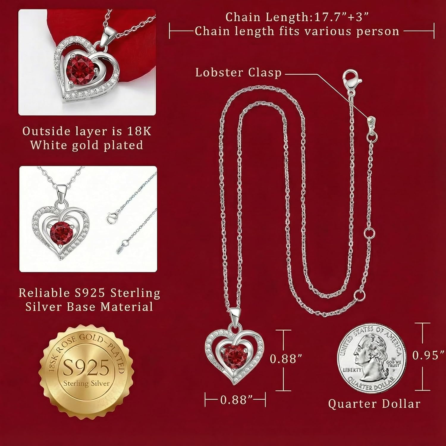Eternal Real Rose Dainty Love Pendant , Preserved Red Rose Gift Box with Heart Necklace, Gifts for Women, Mom, Wife, Gifts Idea on Valentine's Day, Mother's Day, Birthday, Anniversary, Thanksgiving - Image 4