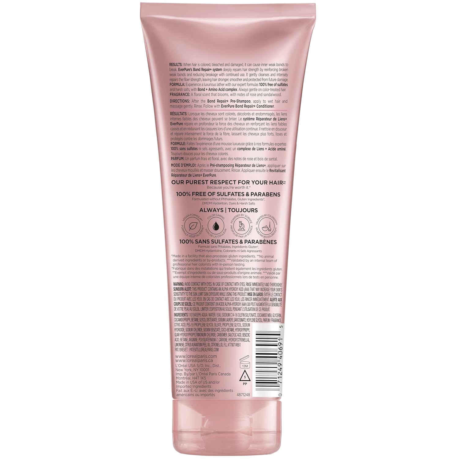 L'Oreal Paris Sulfate Free Bond Repair+ Shampoo, Hair Shampoo with Bond + Amino Acid Complex, Strengthens and Repairs Damaged or Color Treated Hair, EverPure, 6.8 Fl Oz (Packaging May Vary) - Image 11