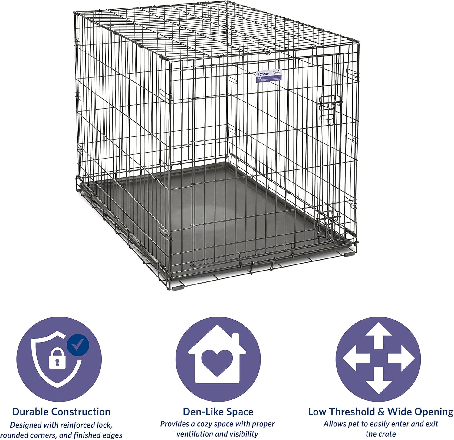 MidWest Homes for Pets 42-Inch iCrate for Large Breeds, 71-90 lbs, Single Door Folding Dog Crate with Divider Panel, Leak-Proof Tray & Secure Latch, Portable, Durable & Easy to Assemble - Image 3