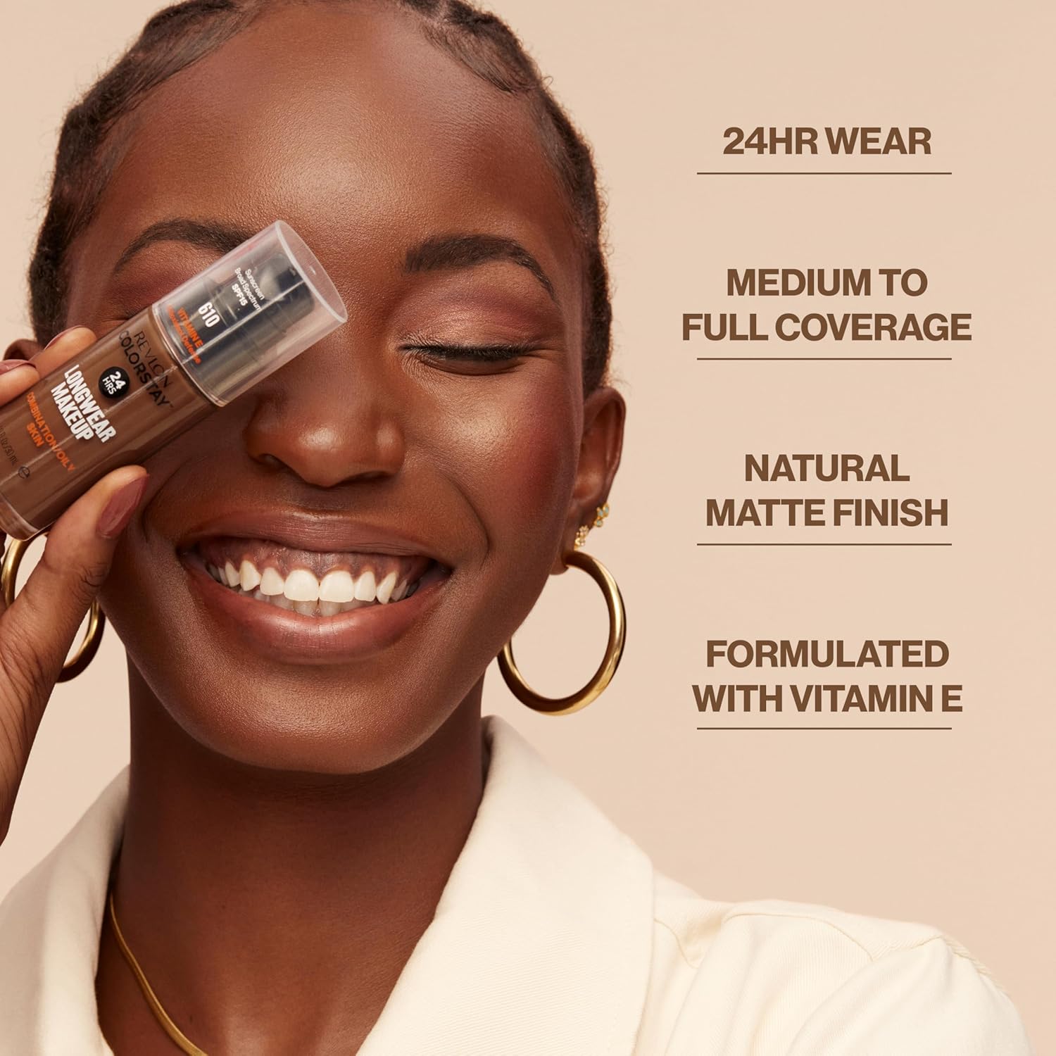 Revlon Liquid Foundation, ColorStay Face Makeup for Combination & Oily Skin, SPF 15, Medium-Full Coverage with Matte Finish, 240 Medium Beige, 1 Fl Oz - Image 3
