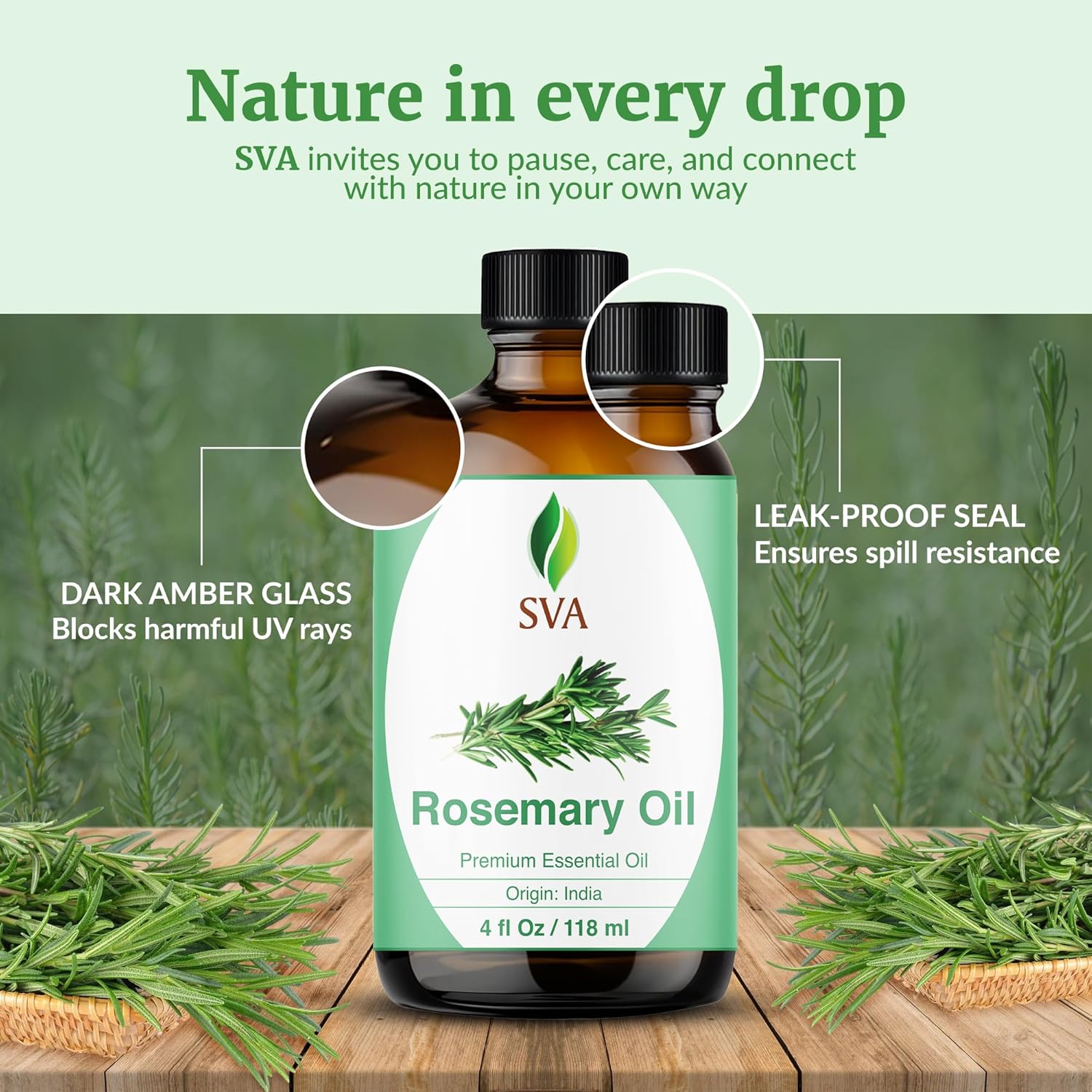 SVA Rosemary Essential Oil – 4 Fl Oz – 100% Natural Rosemary Oil for Hair, Face, Skin Care, Diffuser, Aromatherapy, Scalp, Body Massage, Soap and Candle Making – with Dropper - Image 7