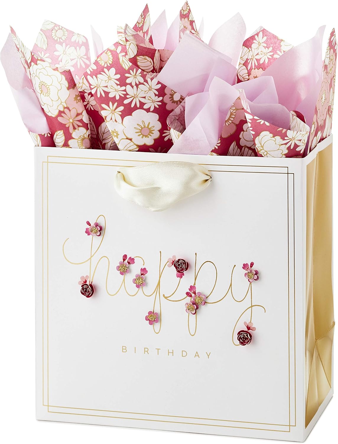 Hallmark Signature 7" Medium Birthday Gift Bag with Tissue Paper (Pink Flowers) - Image 5