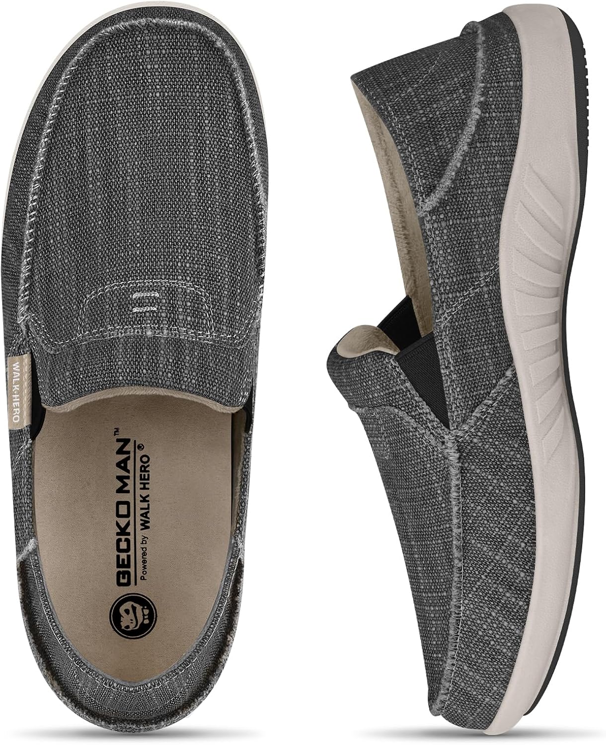 Mens Slip On Shoes, Canvas Mens Loafers with Arch Support, Orthopedic Mens Boat Shoes for Plantar Fasciitis, Indoor & Outdoor Walking Slippers Shoes for Pain Relief