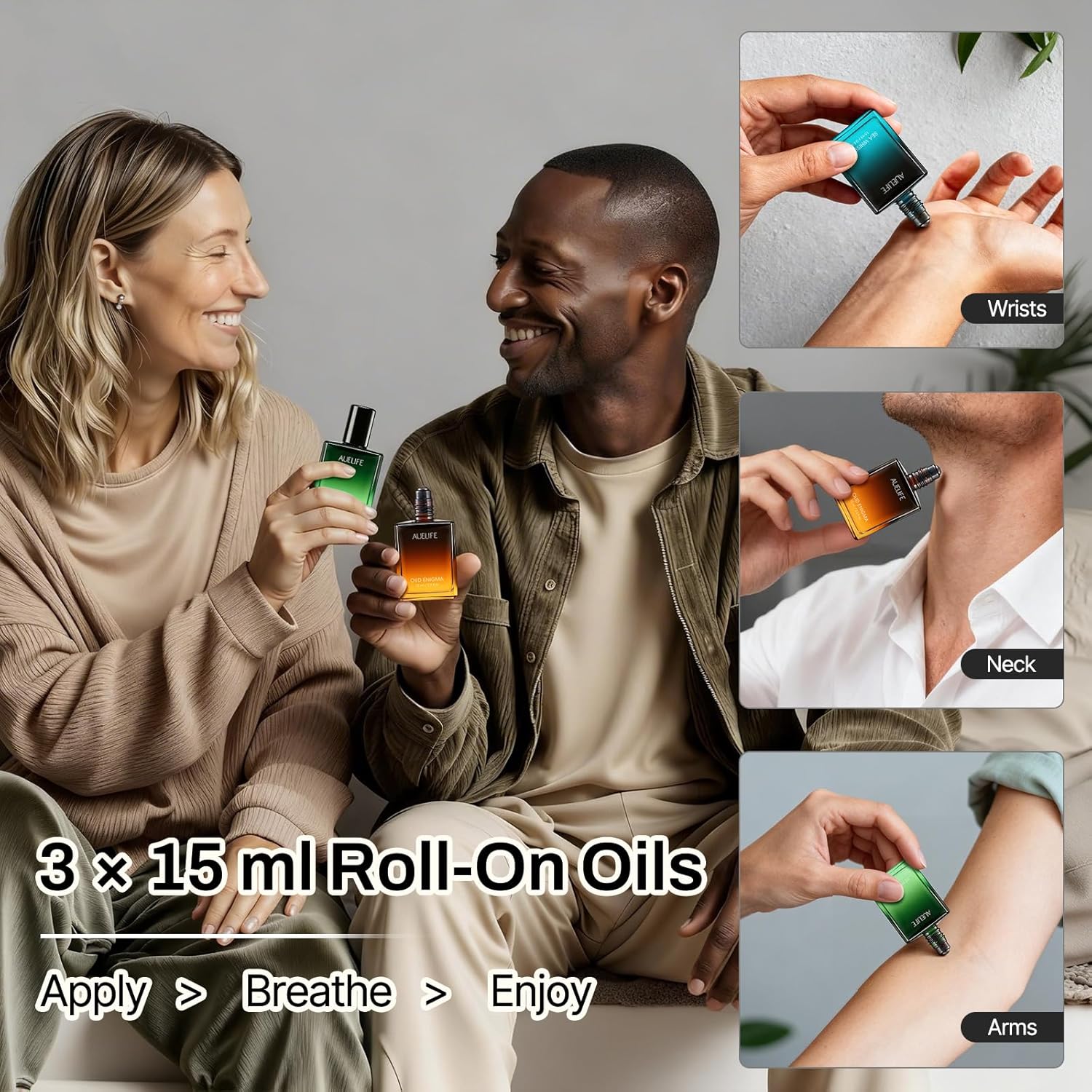 3 x 15ml Roll-On Essential Oil Set, Mens Fragrance Rollerball Oils Gift Set for Him, Men's Aroma Gift Set for Work, Travel & Daily Use, Scent of Peppermint, Sandalwood & Oud for Focus, Energy & Relax - Image 6