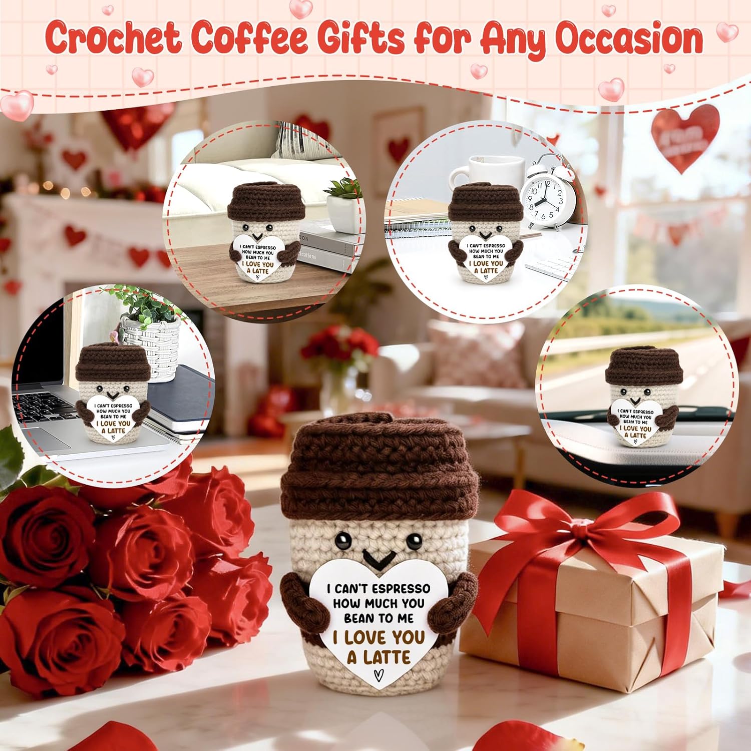 Gifts for Her Him Women Men Anniversary Birthday Coffee Lover Gift Easter Basket Gifts for Wife Husband Boyfriend Girlfriend Couple Crochet Coffee Mug Decor I Love You Her Mom Mothers Day Fathers Day - Image 8