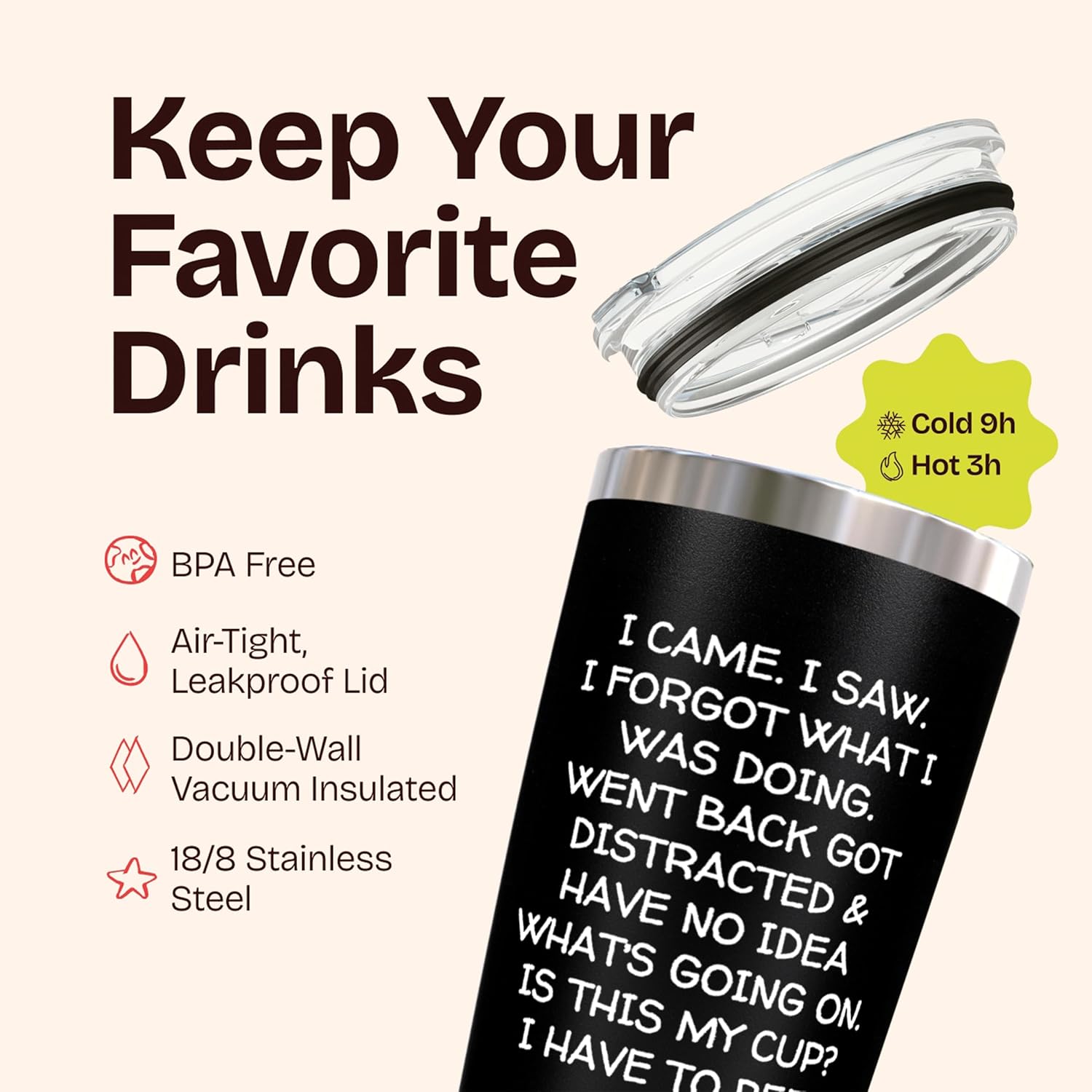 KLUBI Birthday Gifts for Women Men - I Came I Saw I Forgot Tumbler 20oz Black Gag Gifts Funny Adult Grandpa for Him Drinking Cups for Elderly Senior Citizen 65th Birthday Gifts, 75th, 40th, 50th, 60th - Image 6