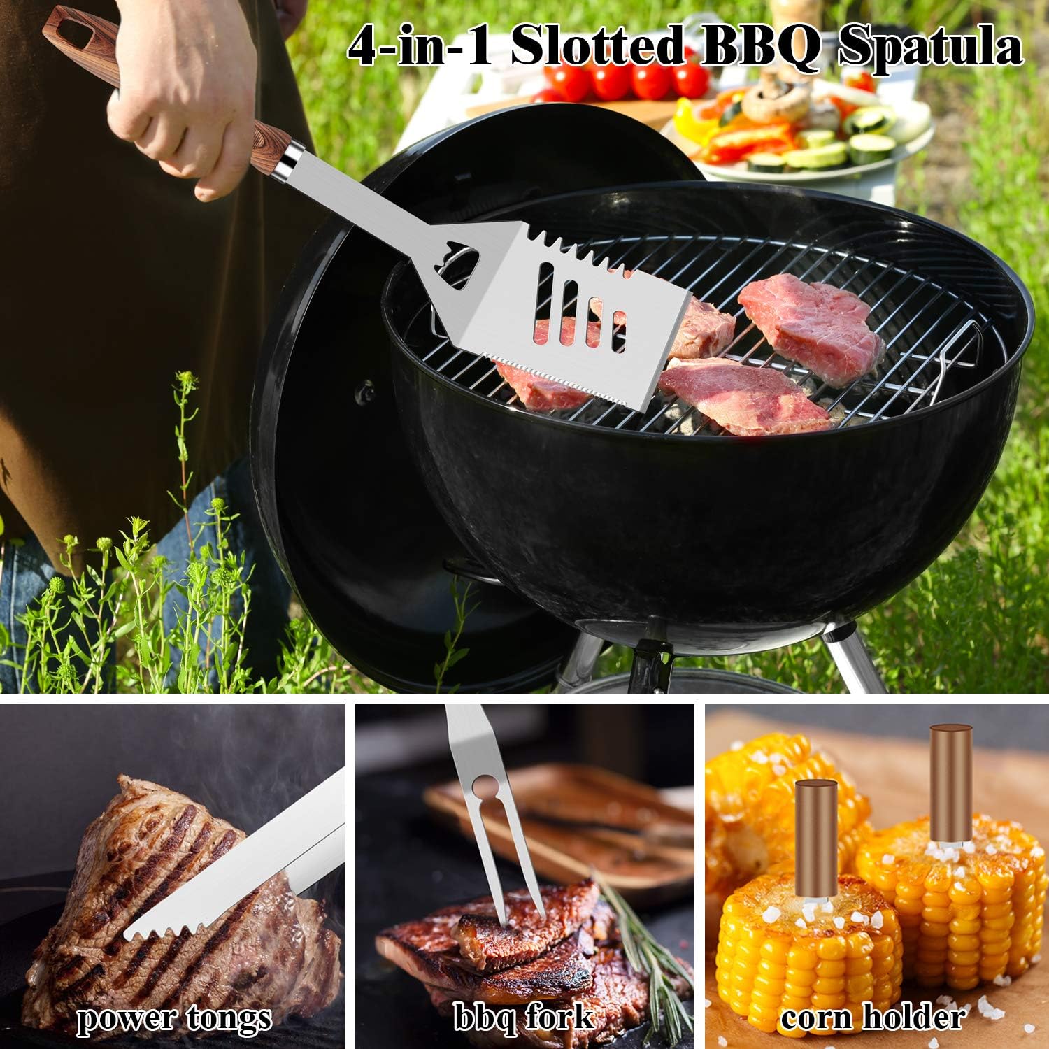 ROMANTICIST 27pcs Heavy Duty Grilling Gifts for Men Dad Fathers Day, Extra Thick BBQ Accessories Tools Set, Stainless Steel Grill Utensils Kit with Meat Claws,Canvas Bag for Outdoor Camping Brown - Image 4