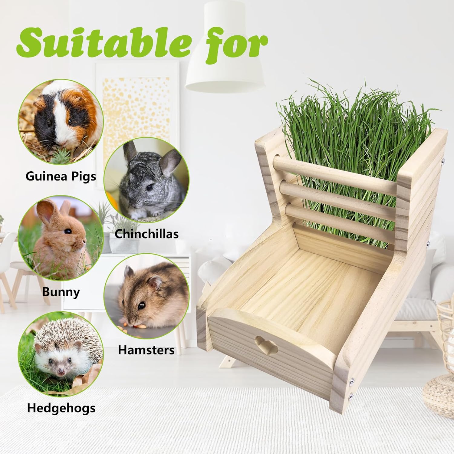 Hamiledyi Small Rabbit Hay Feeder with Wooden Food Feeding Manger Bunny Hay Dispenser Small Animals Grass Holder for Guinea Pig Hamsters Bunny Chinchilla(Style A) - Image 6