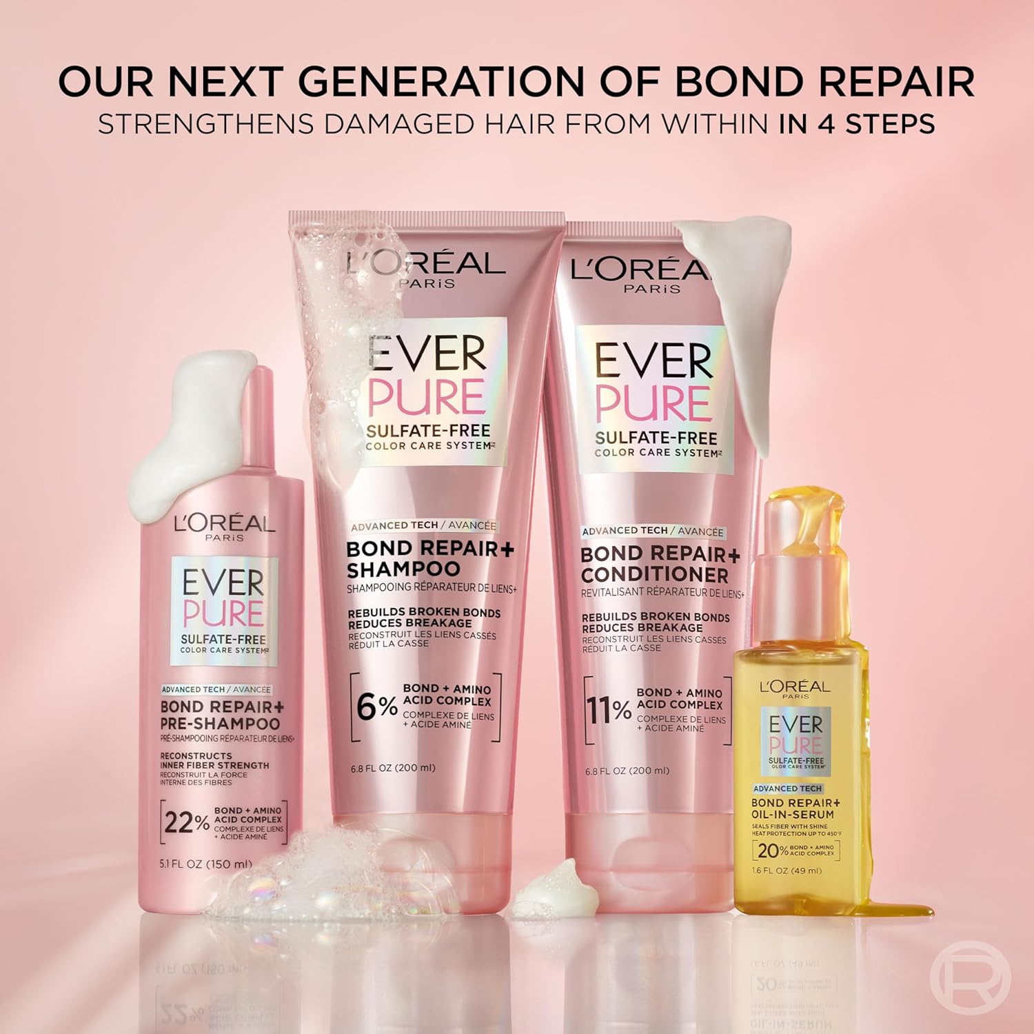 L'Oreal Paris Sulfate Free Bond Repair+ Shampoo, Hair Shampoo with Amino Acid Complex, Strengthens and Repairs Damaged or Color Treated Hair, EverPure, 23 Fl Oz (Packaging May Vary) - Image 3