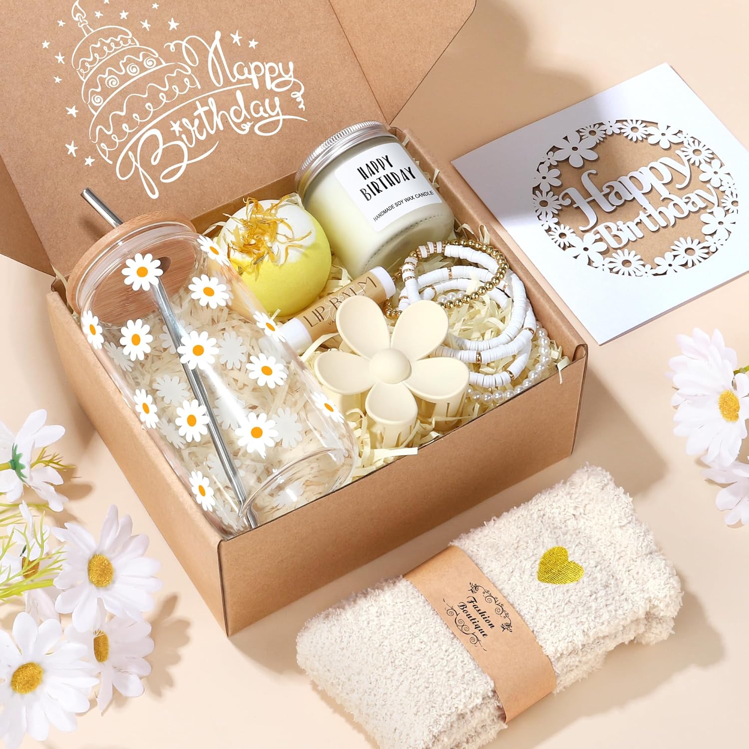 Birthday Gifts for Teen Girls, Women, Teenage Girl Birthday Gift Sets for Teen Girls Tween Gifts for Teenage Girl Cute Daisy Aesthetic Glass Cup Gift Basket for Teens, Women, Sister, Her, Friend - Image 7