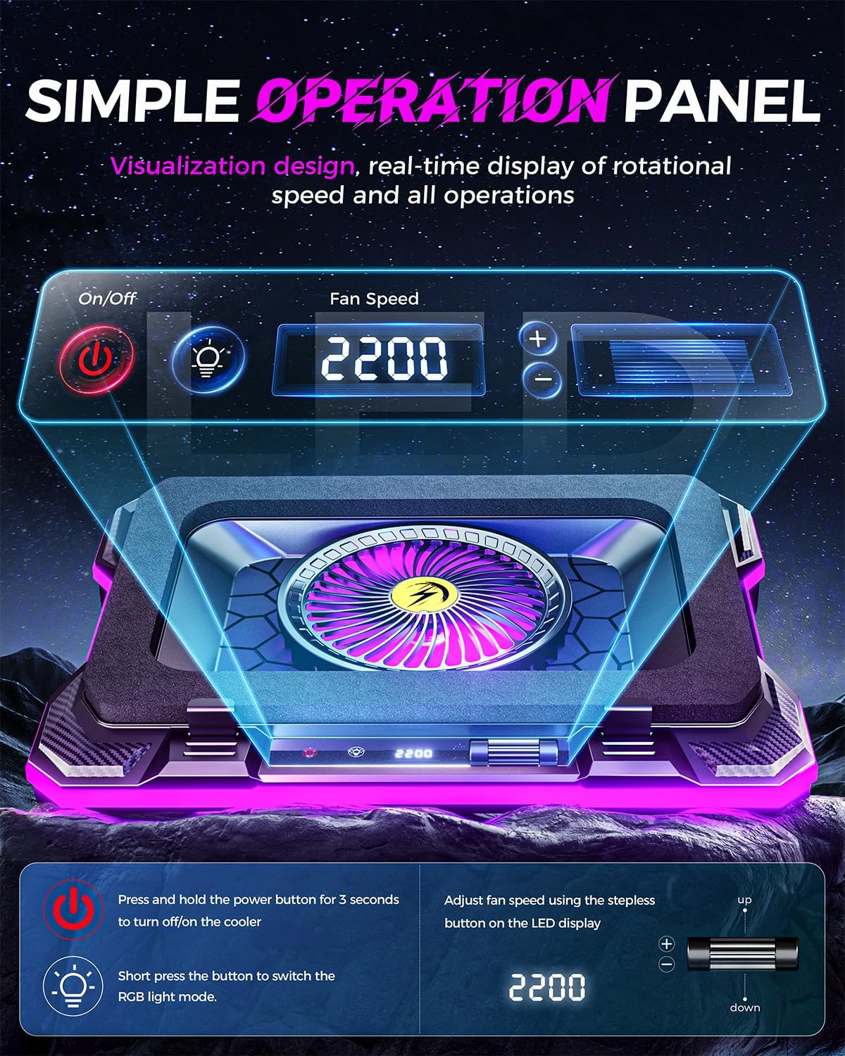 ChillCore RGB Gaming Laptop Cooling Pad with 5.5" Turbo Fan, Rapid Cooling for 15.6-19.3" Laptops, Variable Speed Control, 7 Adjustable Heights - K1 5V RGB - Image 4